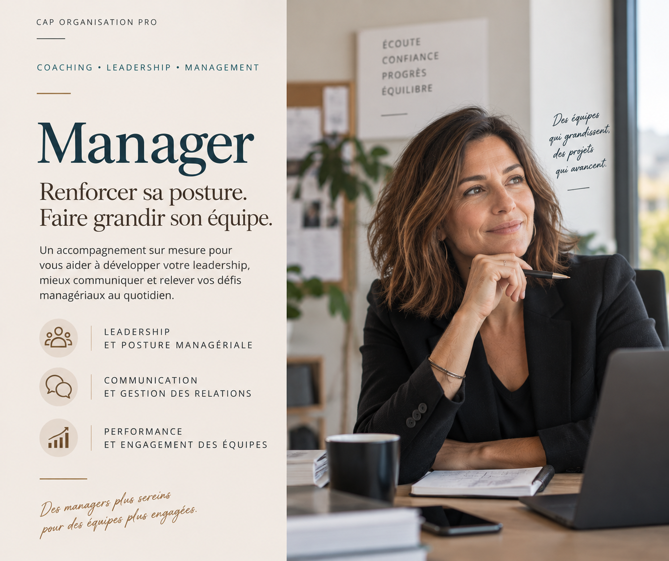 Virginie Bianchini accompagne les managers dans leur posture, leur leadership et leurs compétences managériales à Ollioulles, Toulon, en région PACA et à distance.