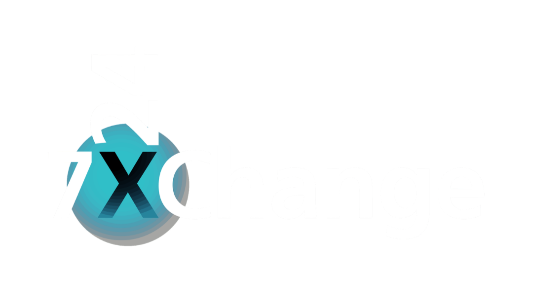 Logo for 7Xchange featuring a blue globe with white and black text.