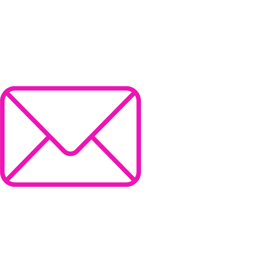Neon pink outline of an envelope icon on a black background, signifying email or messaging.