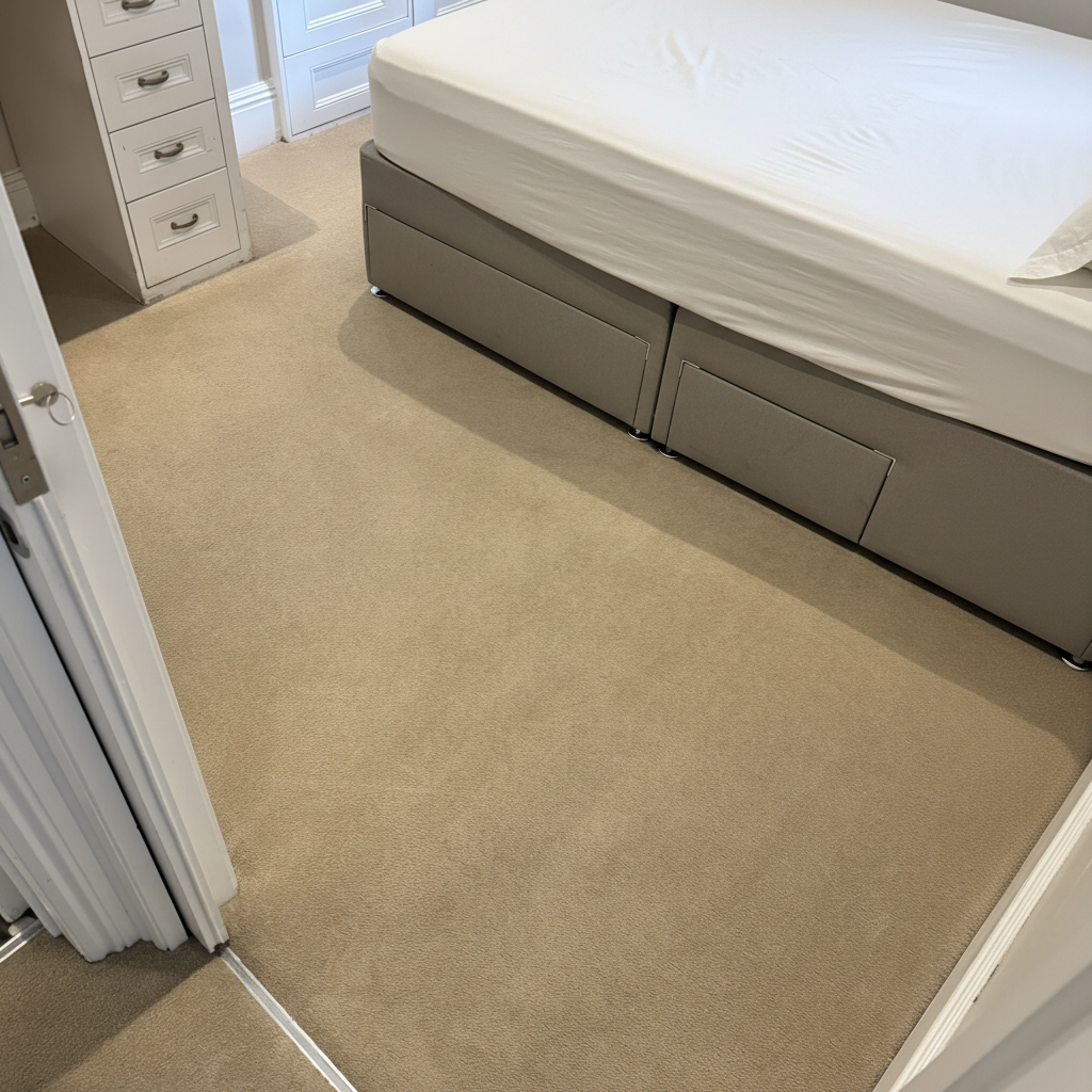 Professional bedroom carpet cleaning results in a Clapham home, South West London.