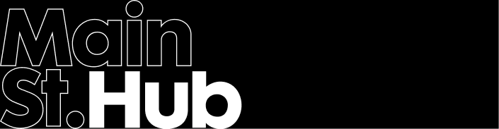 Main St. Hub logo in black and white with stylized text.