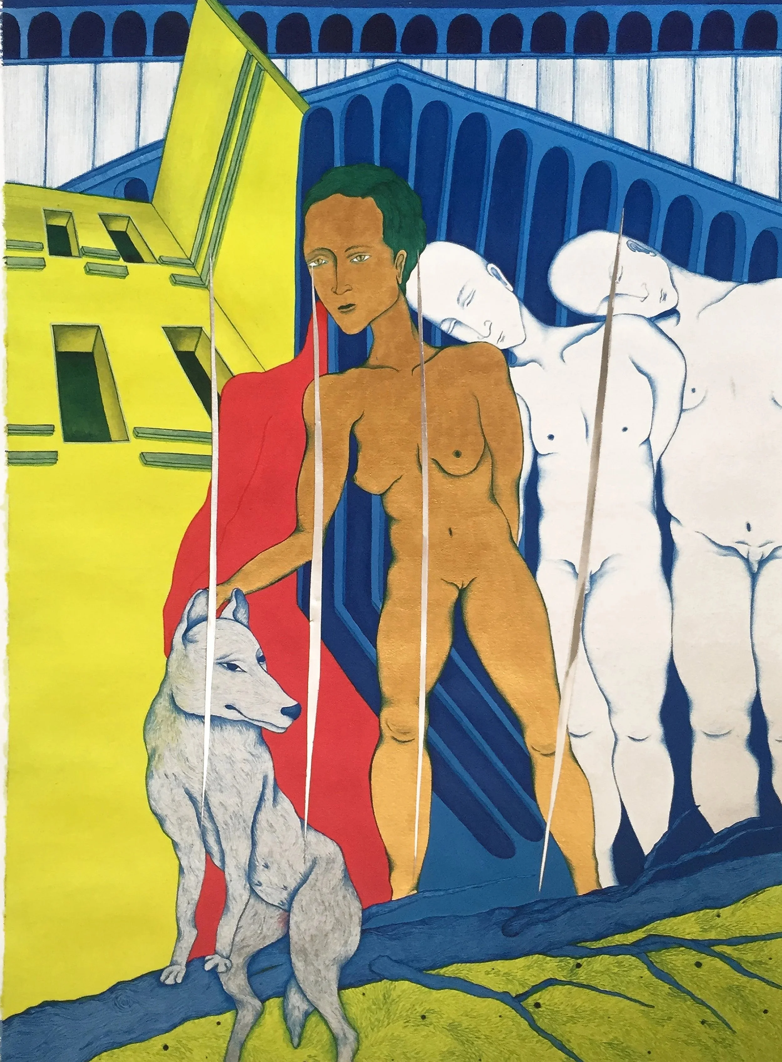Persona , Spatial concept waiting-wound, 2020,
Acrylic and watercolor on paper with metal paper insert,
29×42 cm