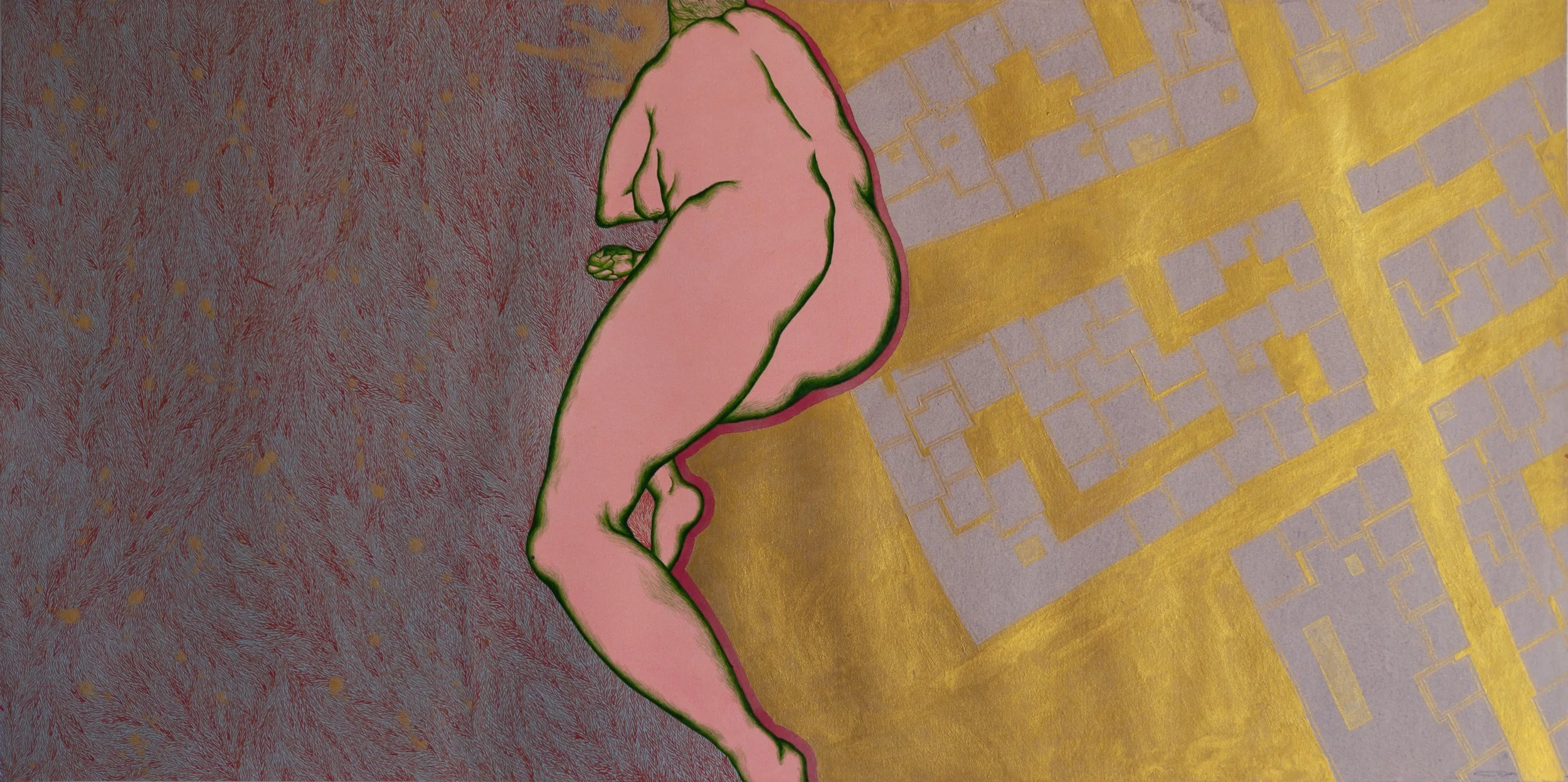 The Late She, 2023,
Acrylic and watercolor on paper,
35×60 cm