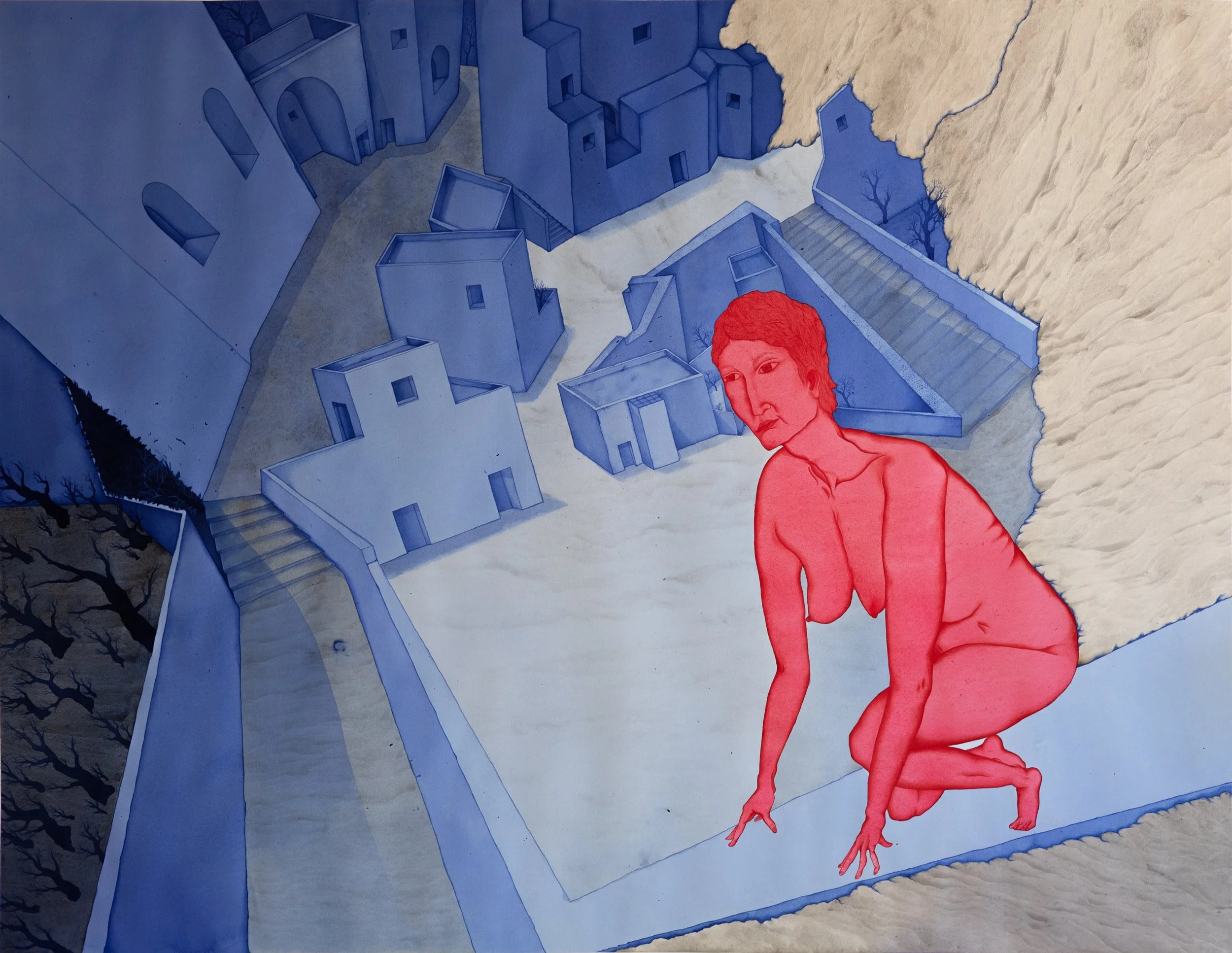 Ein Zimmer für sich allein, 2024,
Acrylic on paper,
110×140 cm