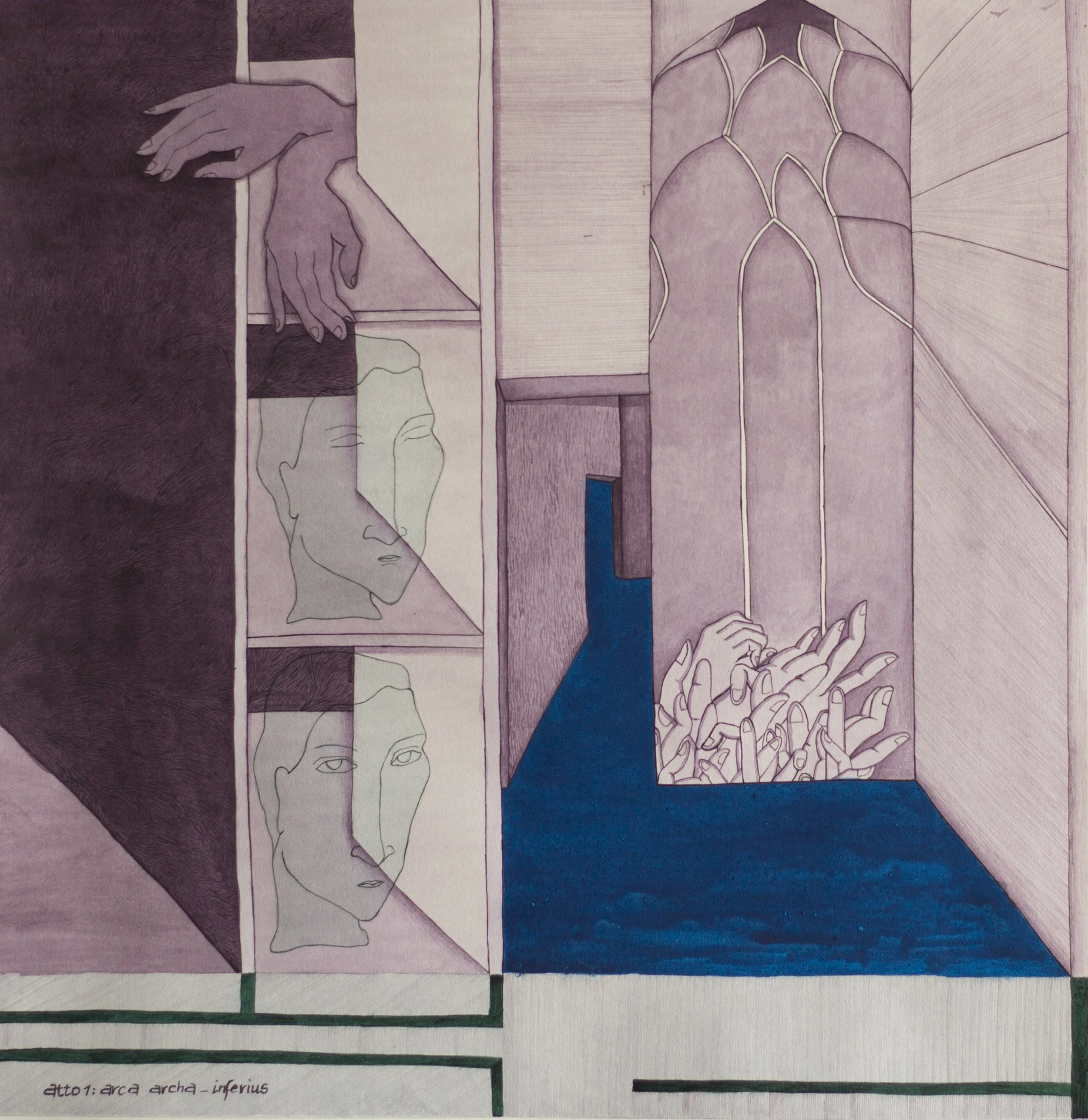 Act 1 - 3 arca archa - inferius, 2019,
Acrylic and watercolor on paper,
30×30 cm