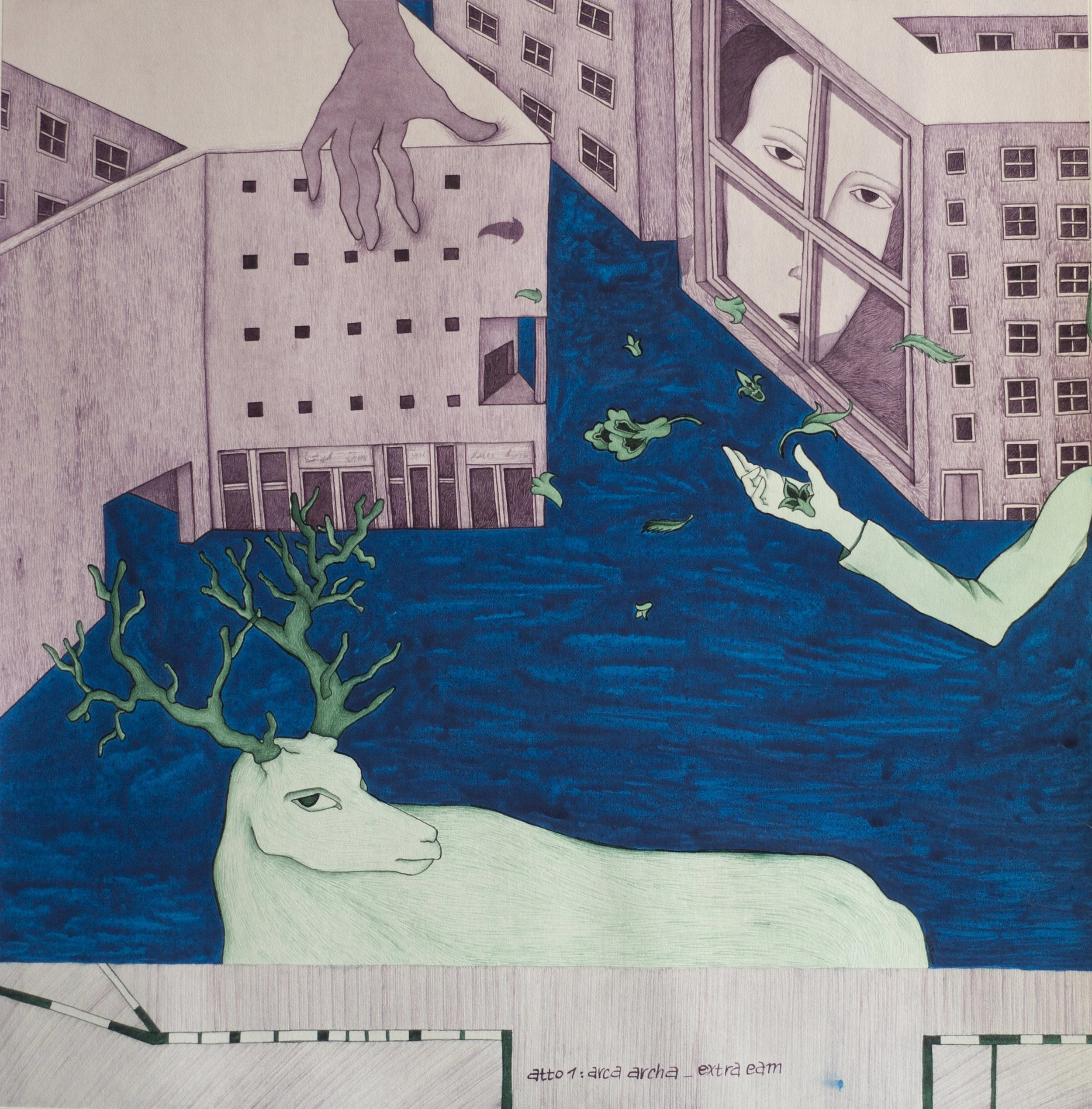 Act 1 - 1 arca archa - extra eam, 2019,
Acrylic and watercolor on paper,
30×30 cm