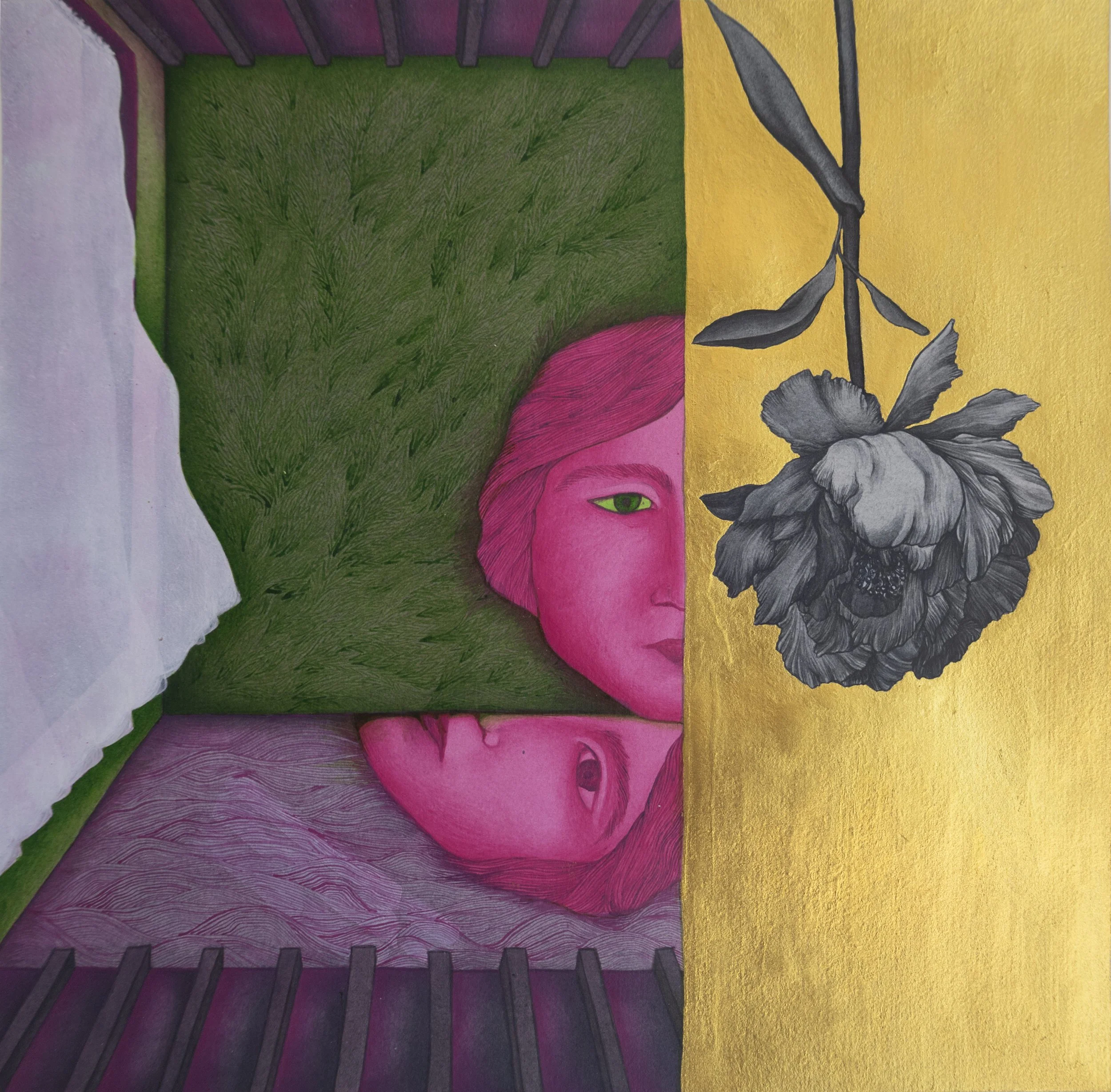 Tahereh Ghorratolein, 2025,
Acrylic and watercolor on paper,
30×30 cm