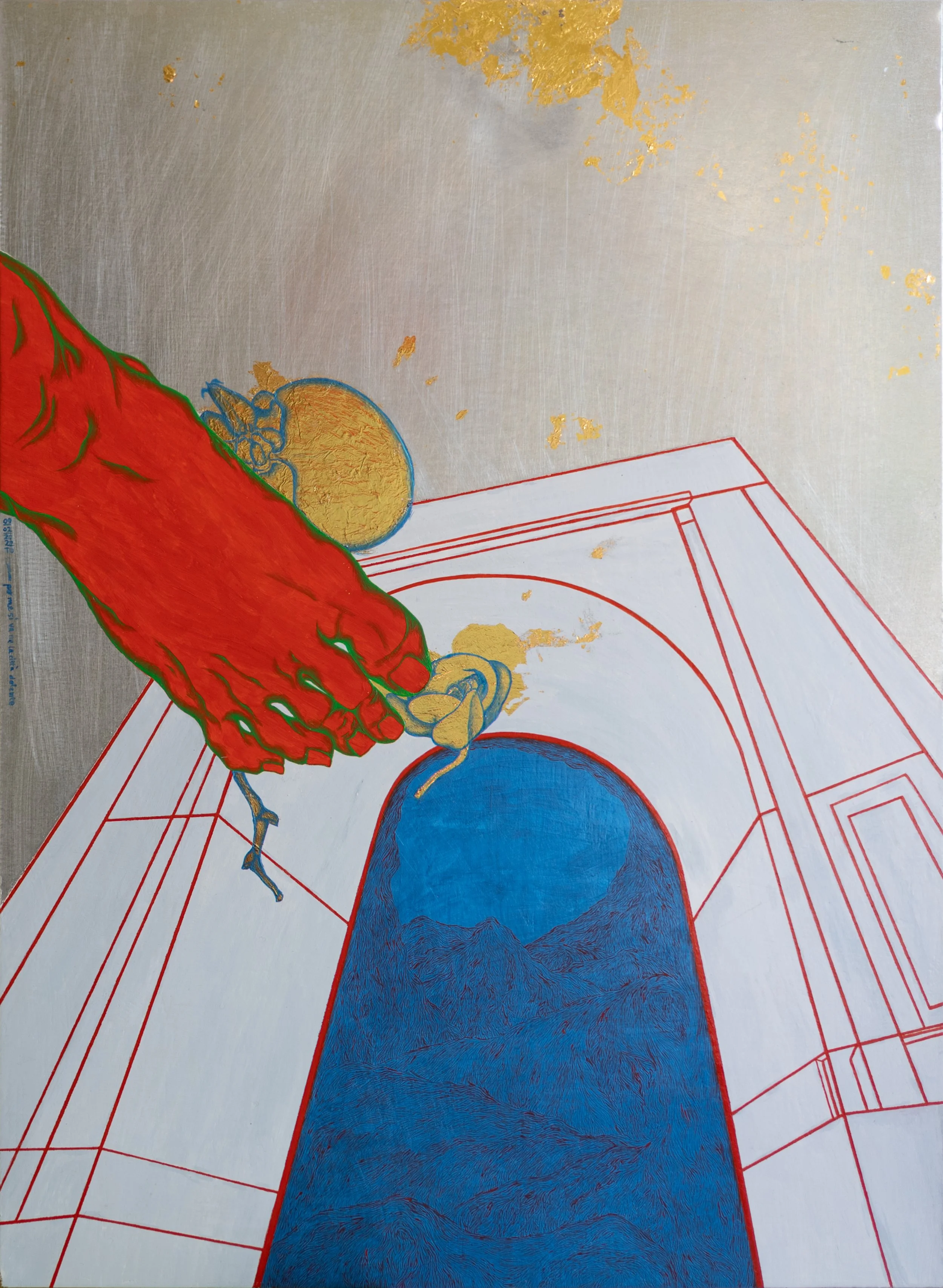Through me the way is to the city dolent, 2022,
Acrylic on metal slab,
55×39 cm