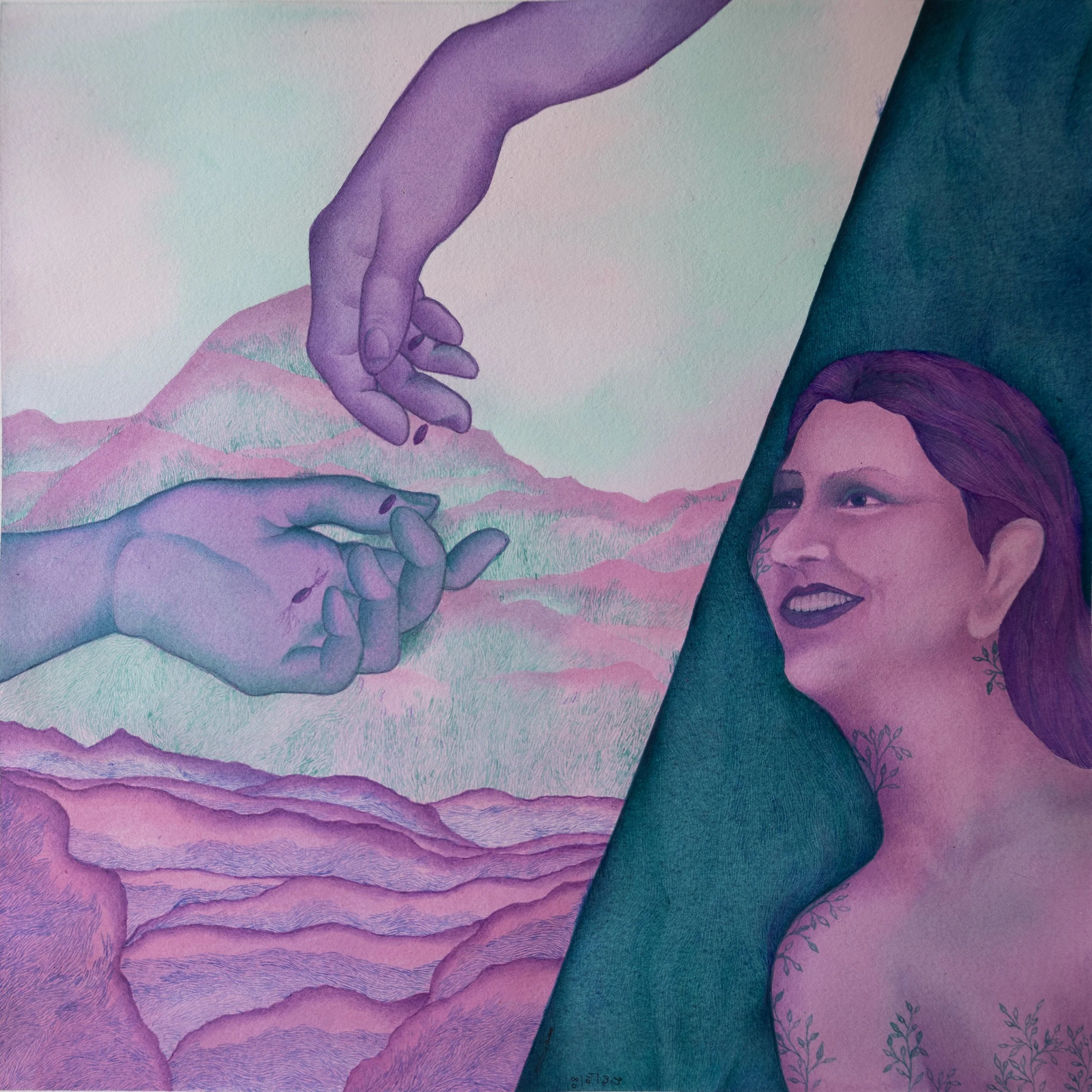 Garden of your hands, 2026,
Acrylic on paper,
30×30 cm