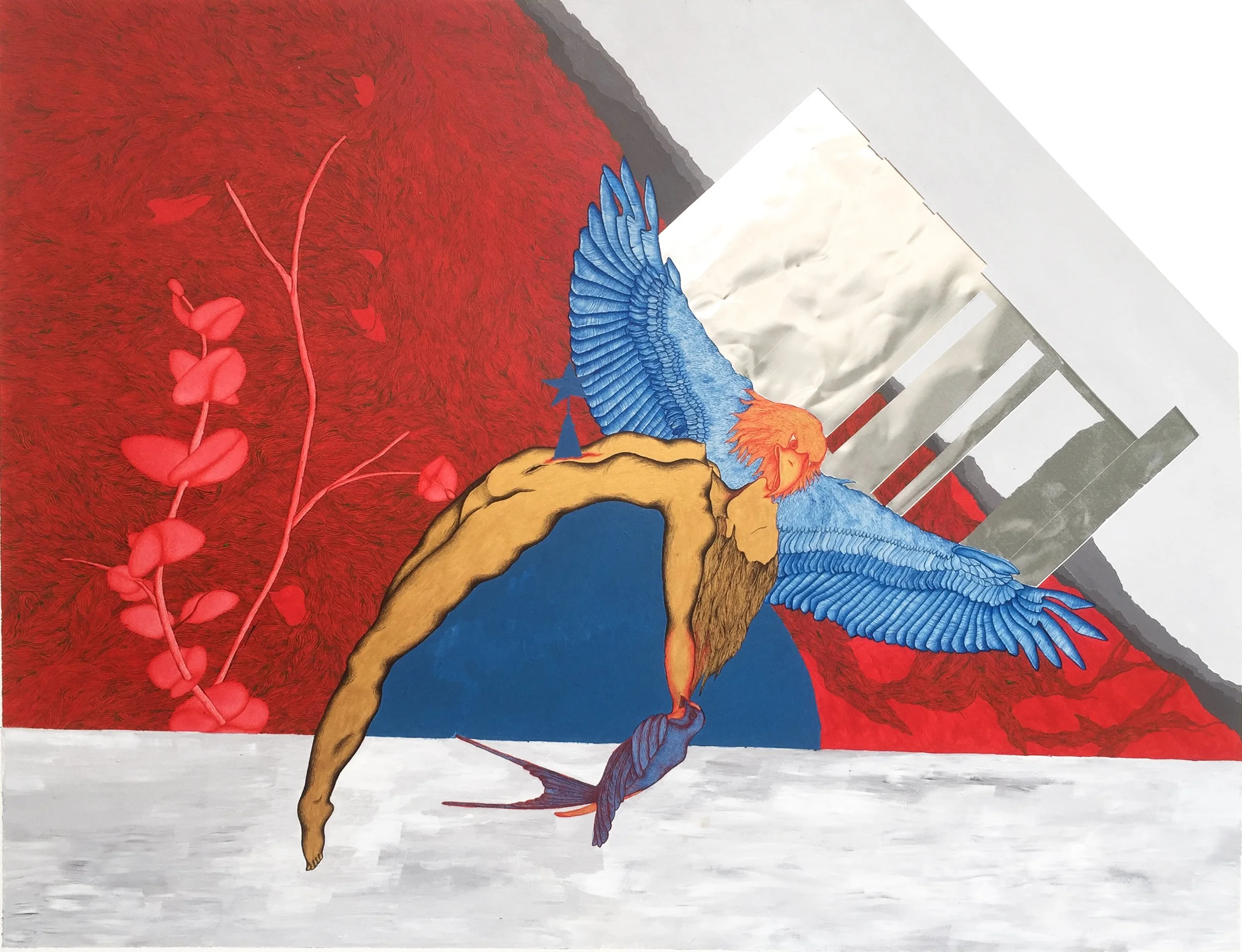 Last kis , Spatial concept waiting-wound, 2021,
Acrylic and watercolor on paper with metal paper insert,
47×55 cm