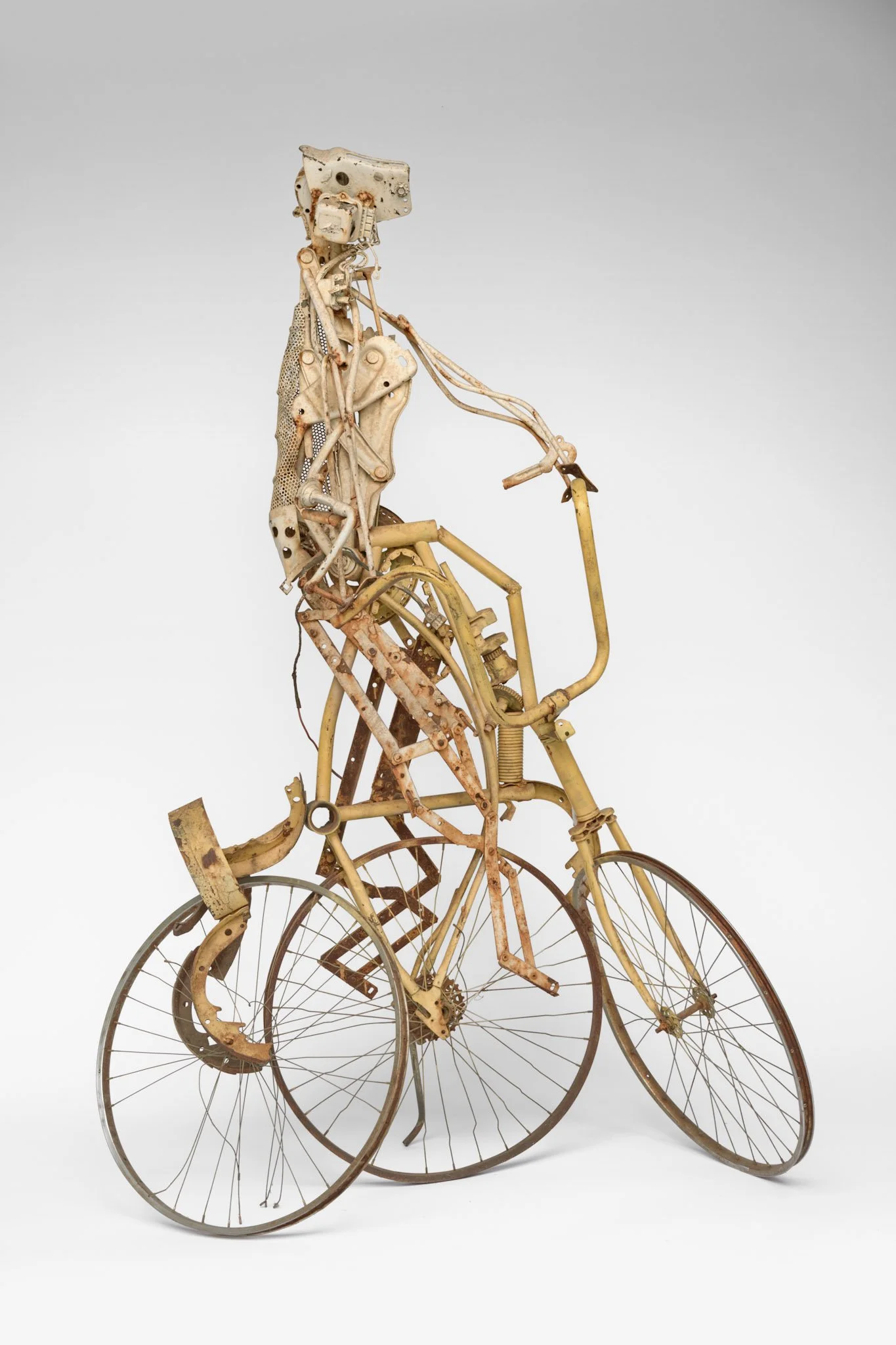 Three-Way Bicycle, c. 1985,

Bicycle wheels, metal machine parts, and electrical wiring

