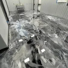 Flooded hallway with water covering the floor and debris scattered around.