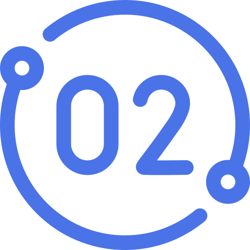 A logo with the number '02' inside a circular design with circles at two ends.