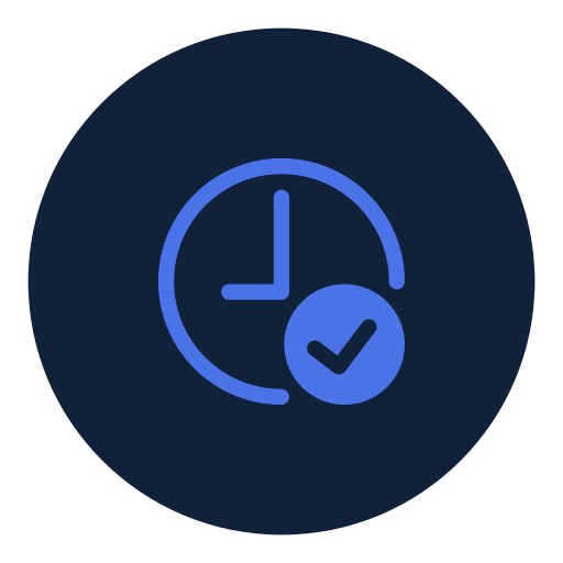 Clock icon with a checkmark indicating scheduled or completed time