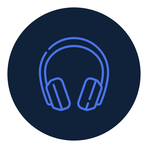 Neon blue outline of headphones on a dark background.