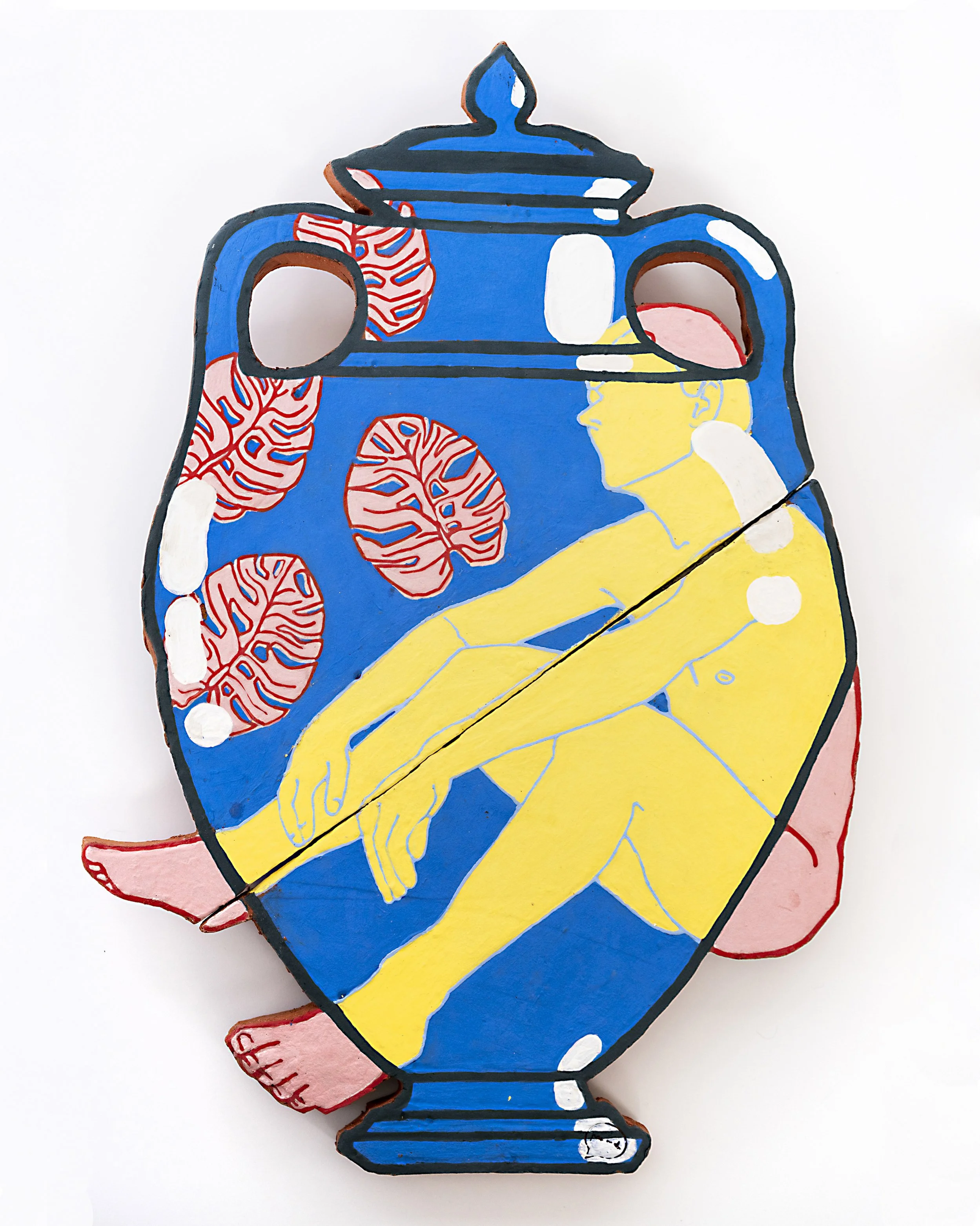 Colorful abstract illustration of a human head with a brain, featuring blue, pink, yellow, and white elements, outlined in black.