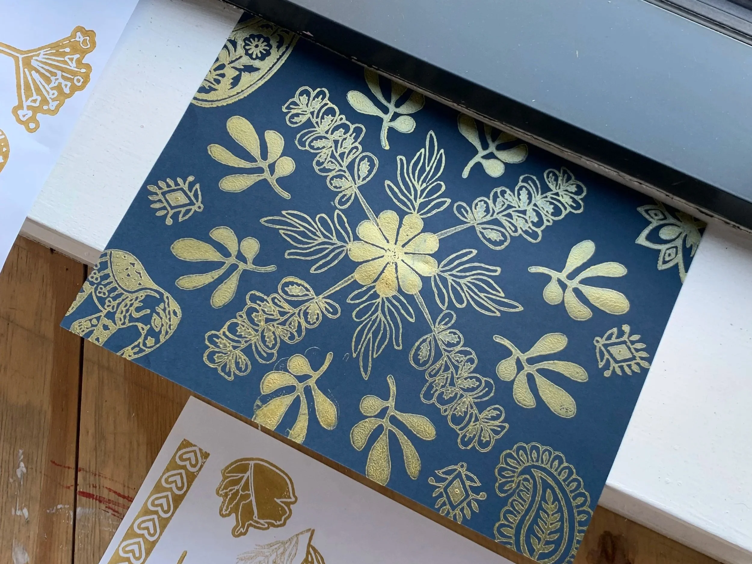 Gold Blockprinting on card