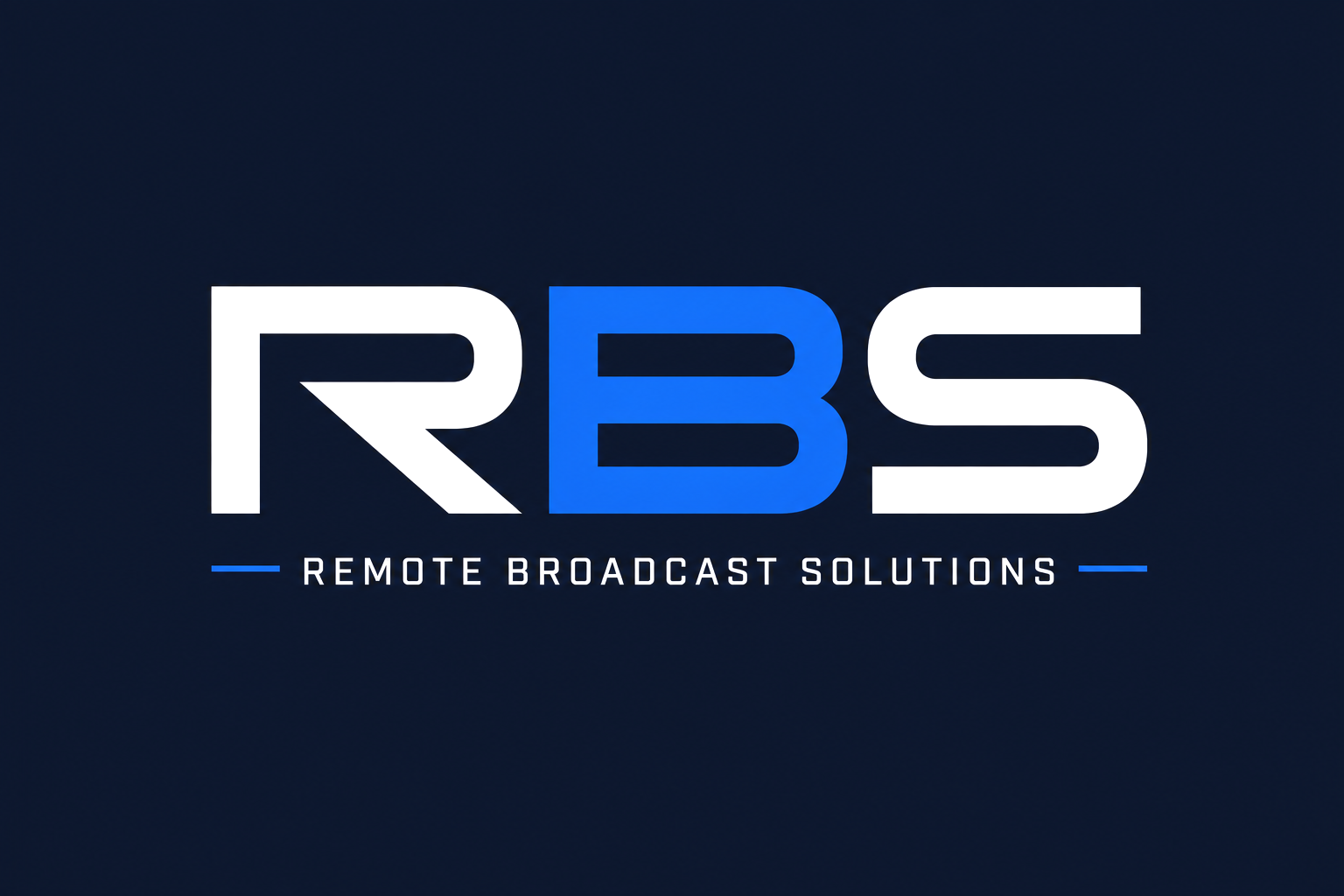 Logo for RBS Remote Broadcast Solutions with blue and white text on a dark background.