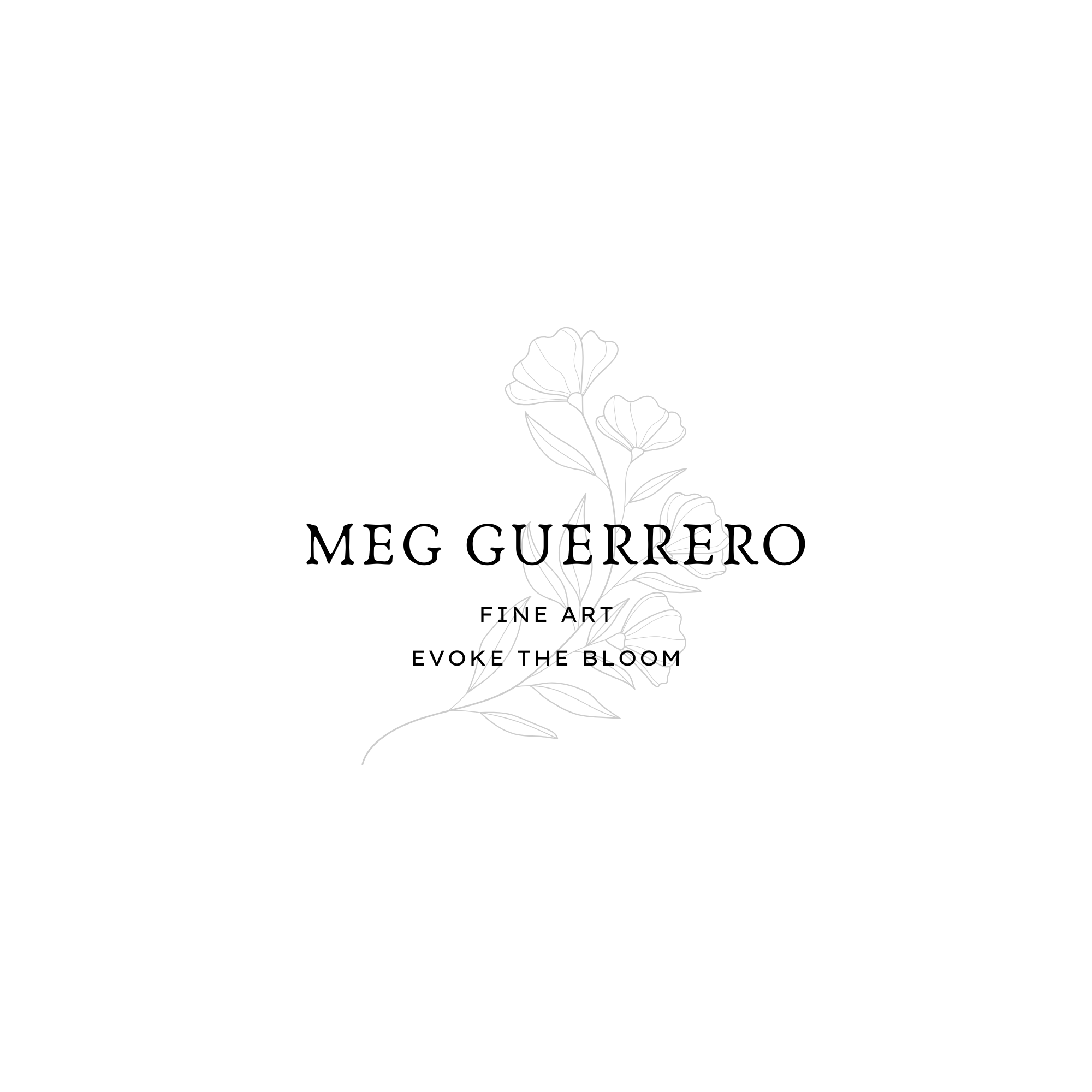Book cover titled "Meg Guerrero" with a black and white outline of flowers and leaves in the background.
