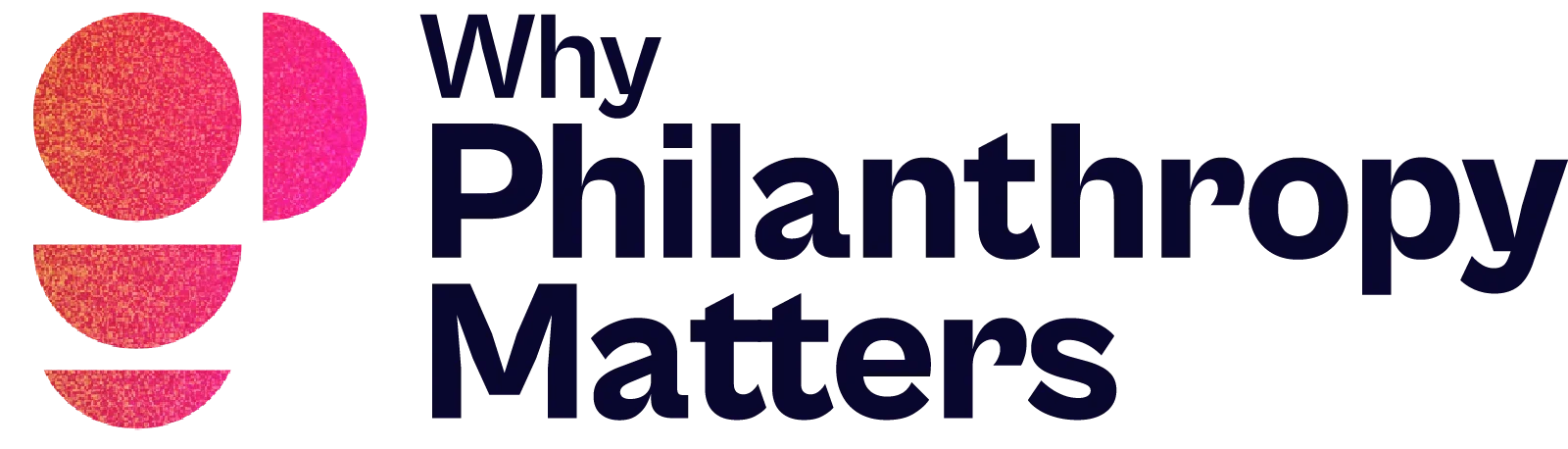 The logo of Philanthropy Matters features a stylized pink and orange circle divided into four segments on the left, with the text "Why Philanthropy Matters" in dark blue on the right.