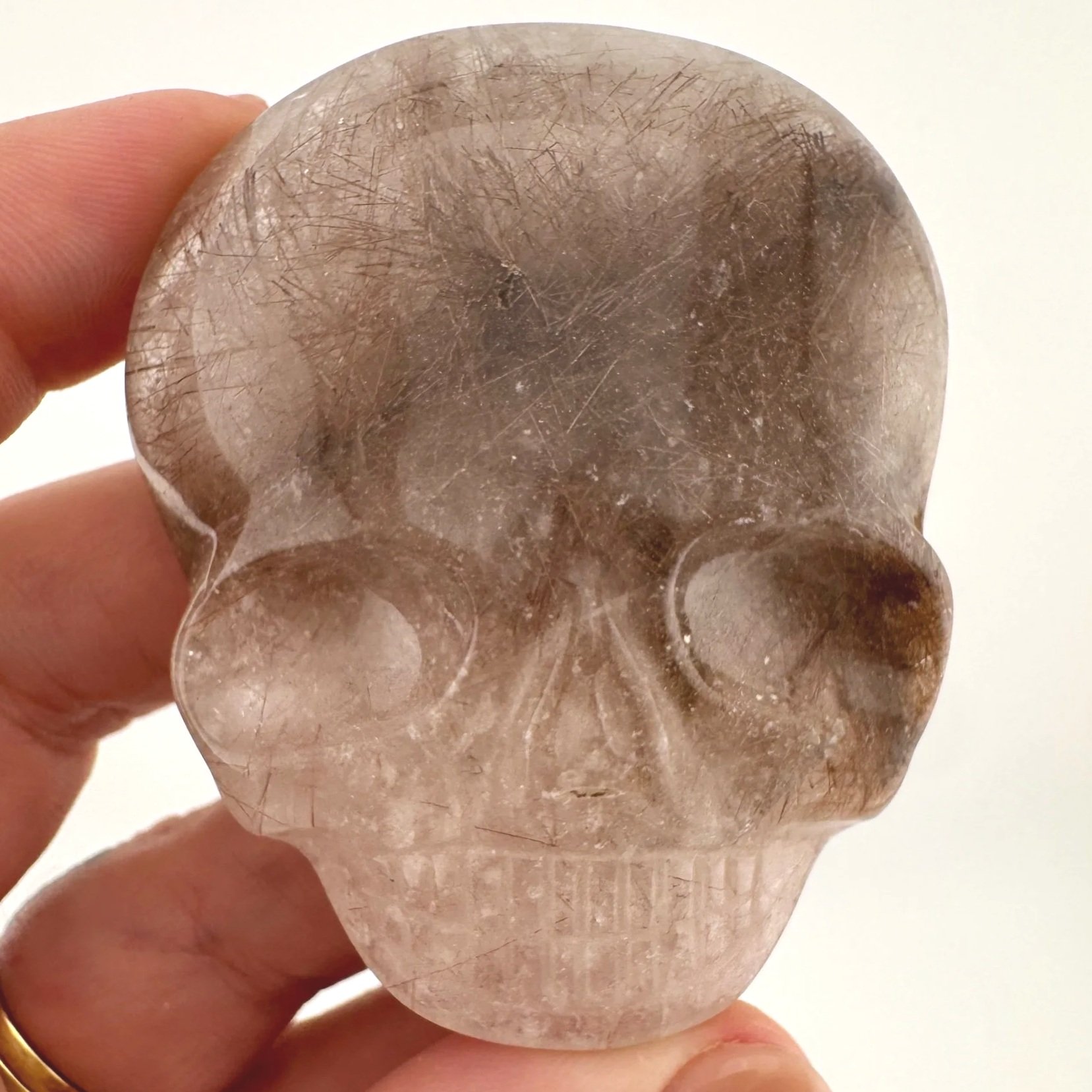 Leandro de Souza Red Rutile in Quartz Palm Skull