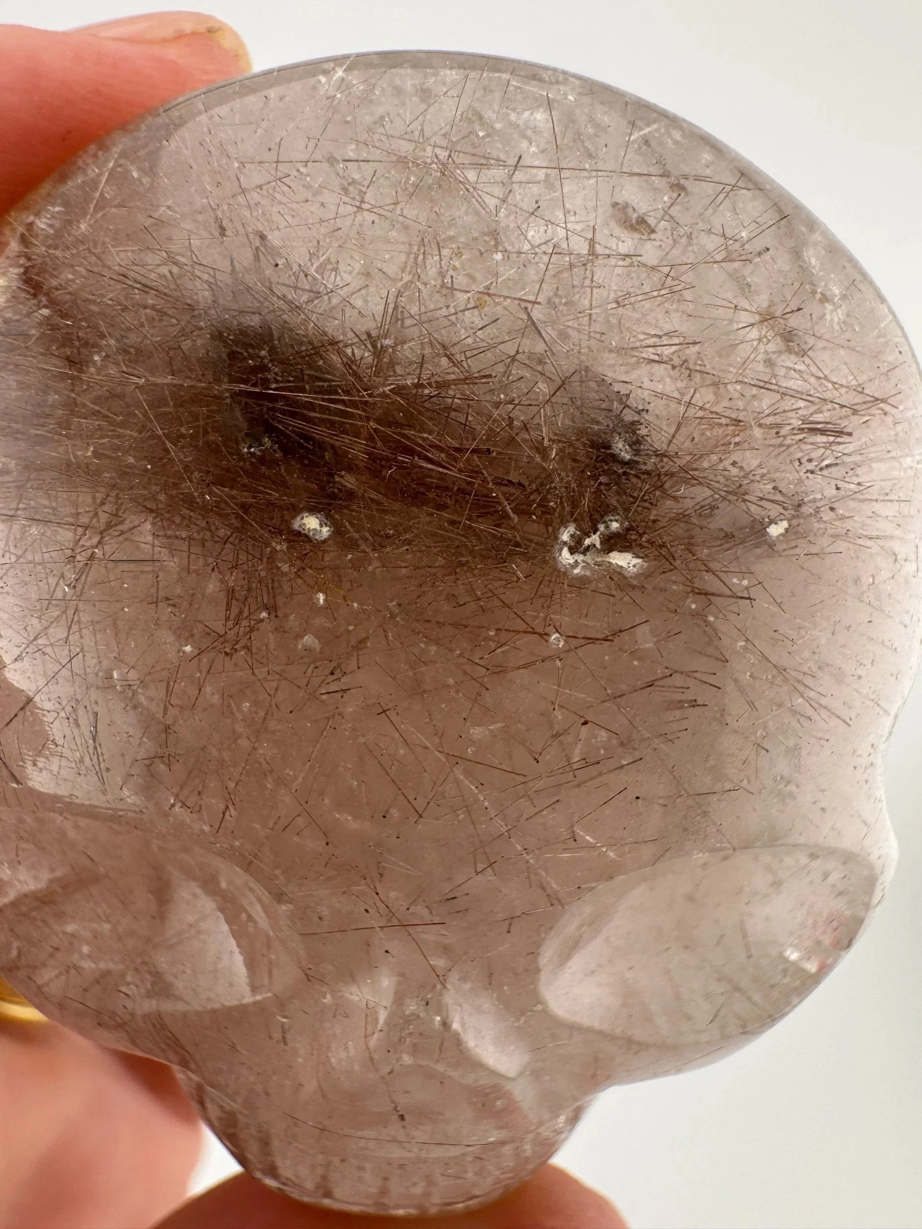 Leandro de Souza Red Rutile in Quartz Palm Skull