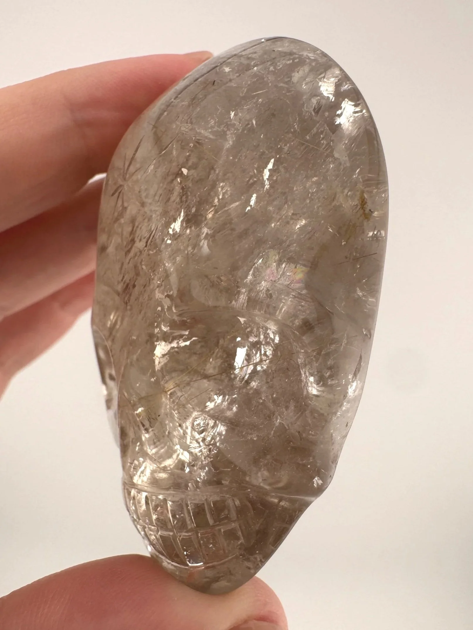 Leandro de Souza Golden Rutile in Quartz Magical Child Palm Skull