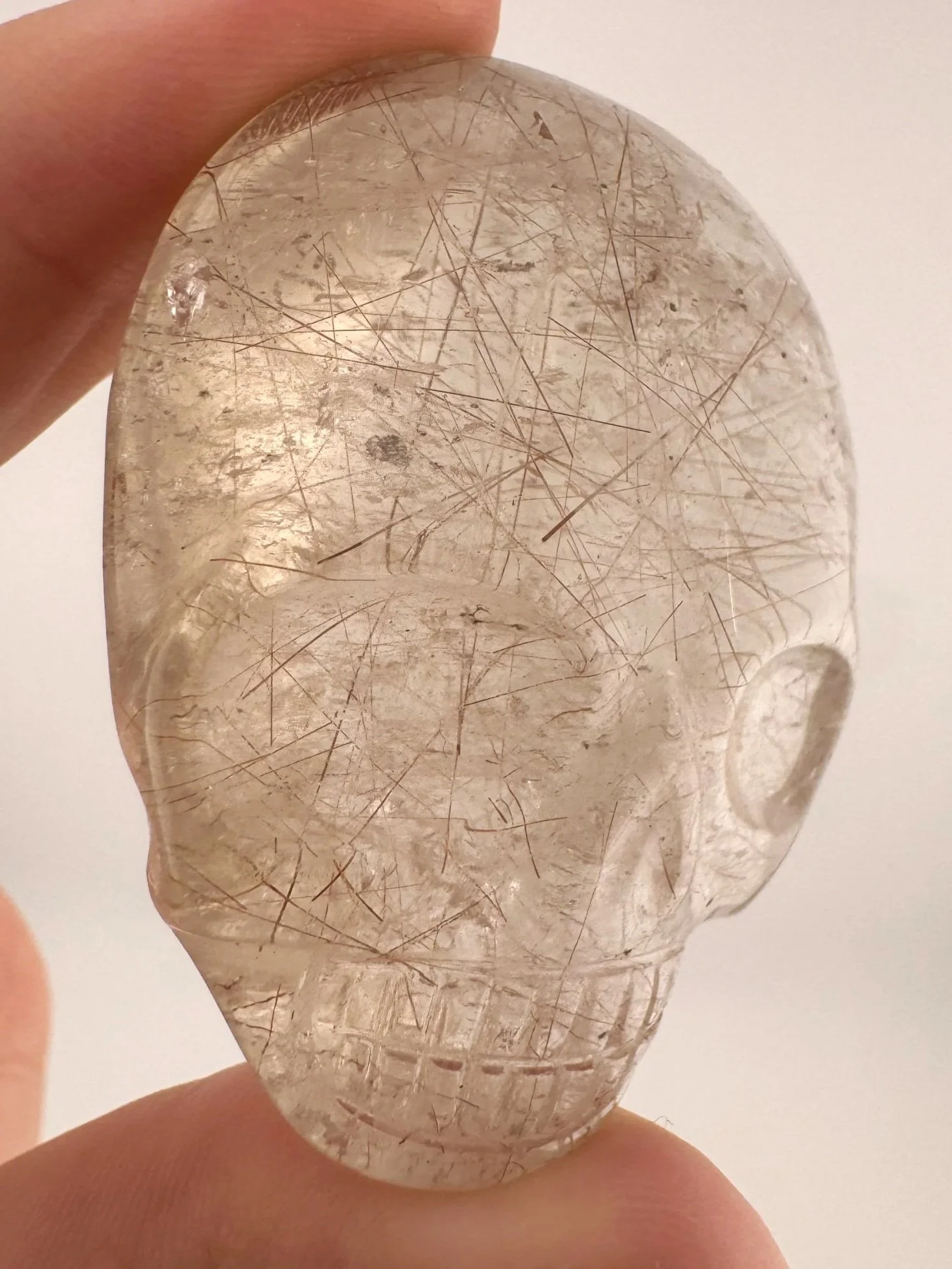 Leandro de Souza red Rutile in Gem Quartz Magical Child Palm Skull
