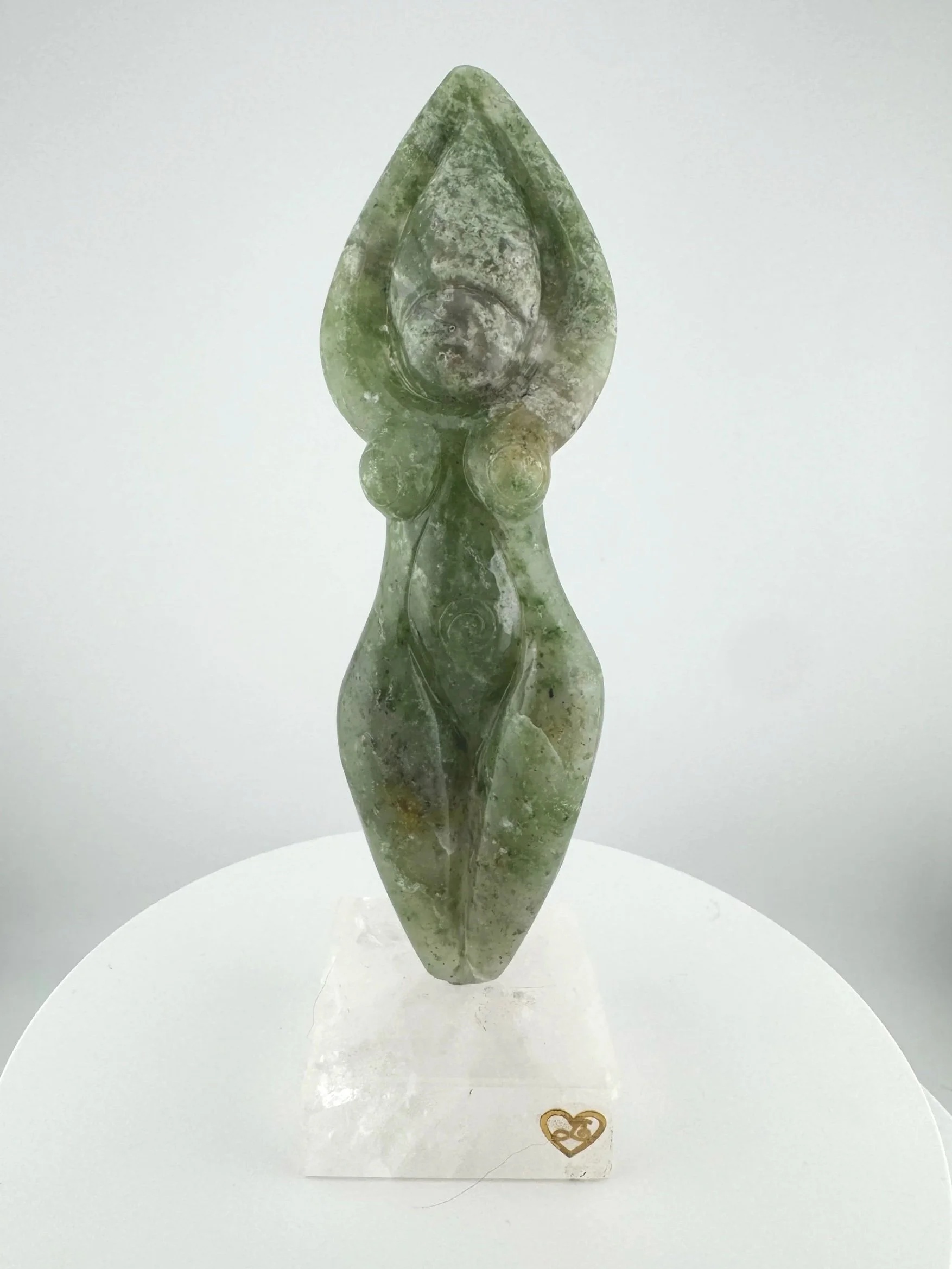 Leandro de Souza Chlorite Chalcedony Gaia Goddess Sculpture on Quartz base