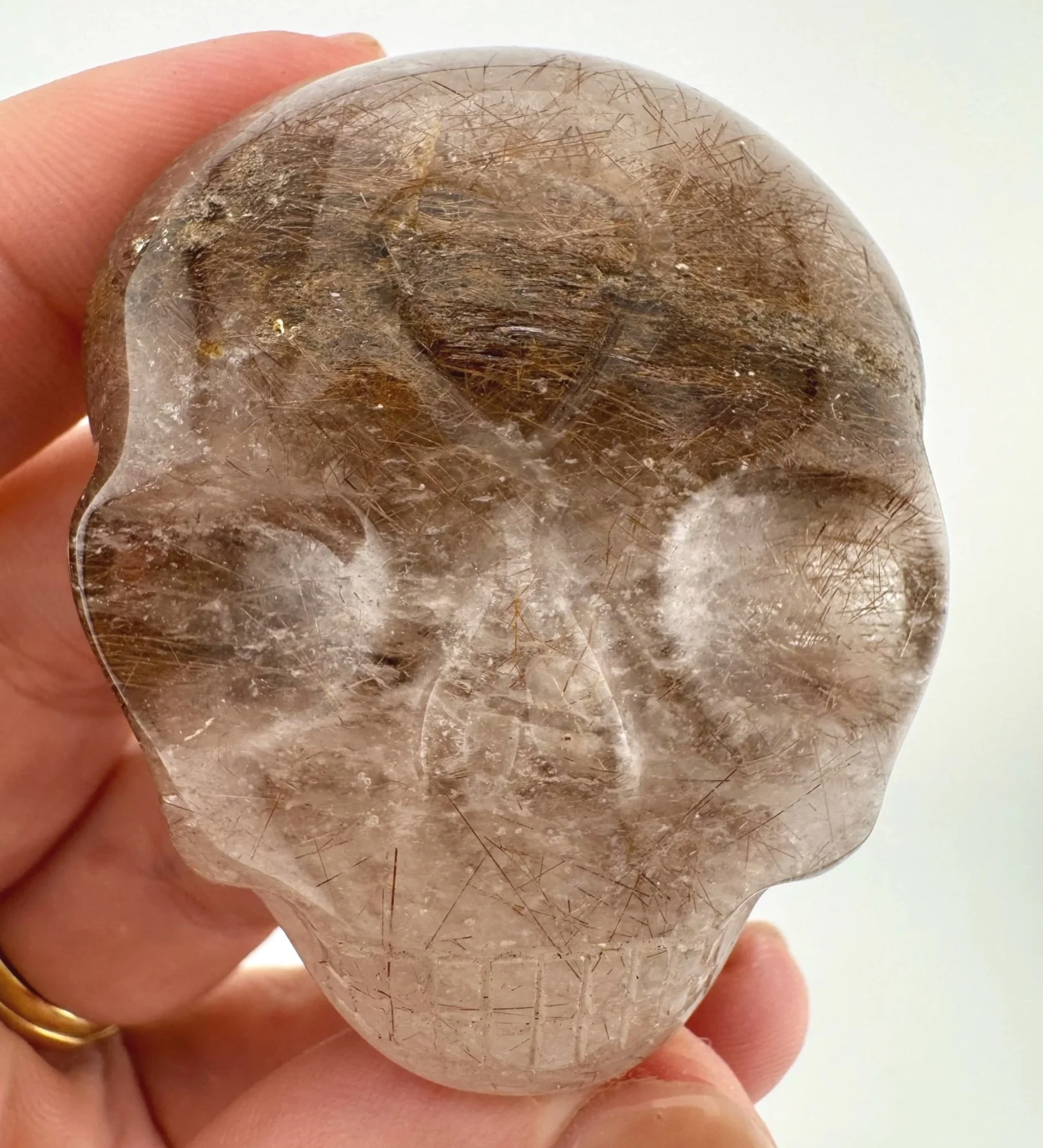 Leandro de Souza Red Rutile in Quartz Palm Skull