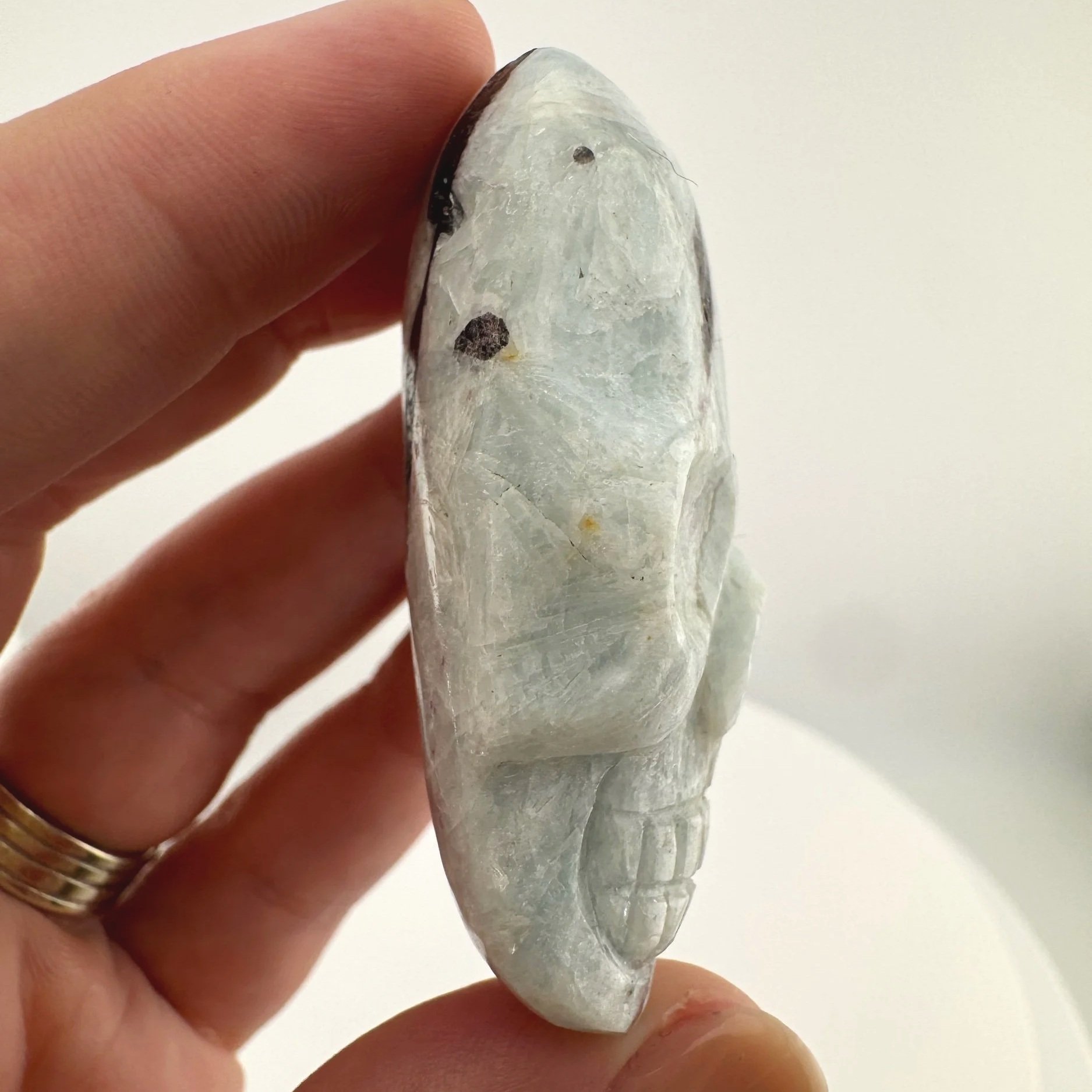 Leandro de Souza Feldspar with Pink Tourmaline Shaman Palm Skull