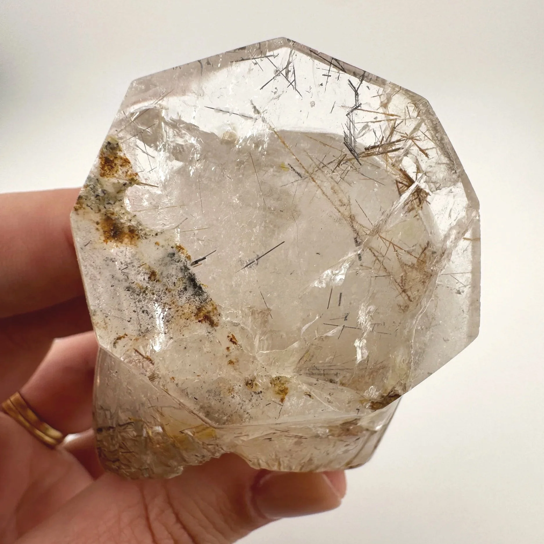 Leandro de Souza Brookite Rutile in Quartz Jesus Carving