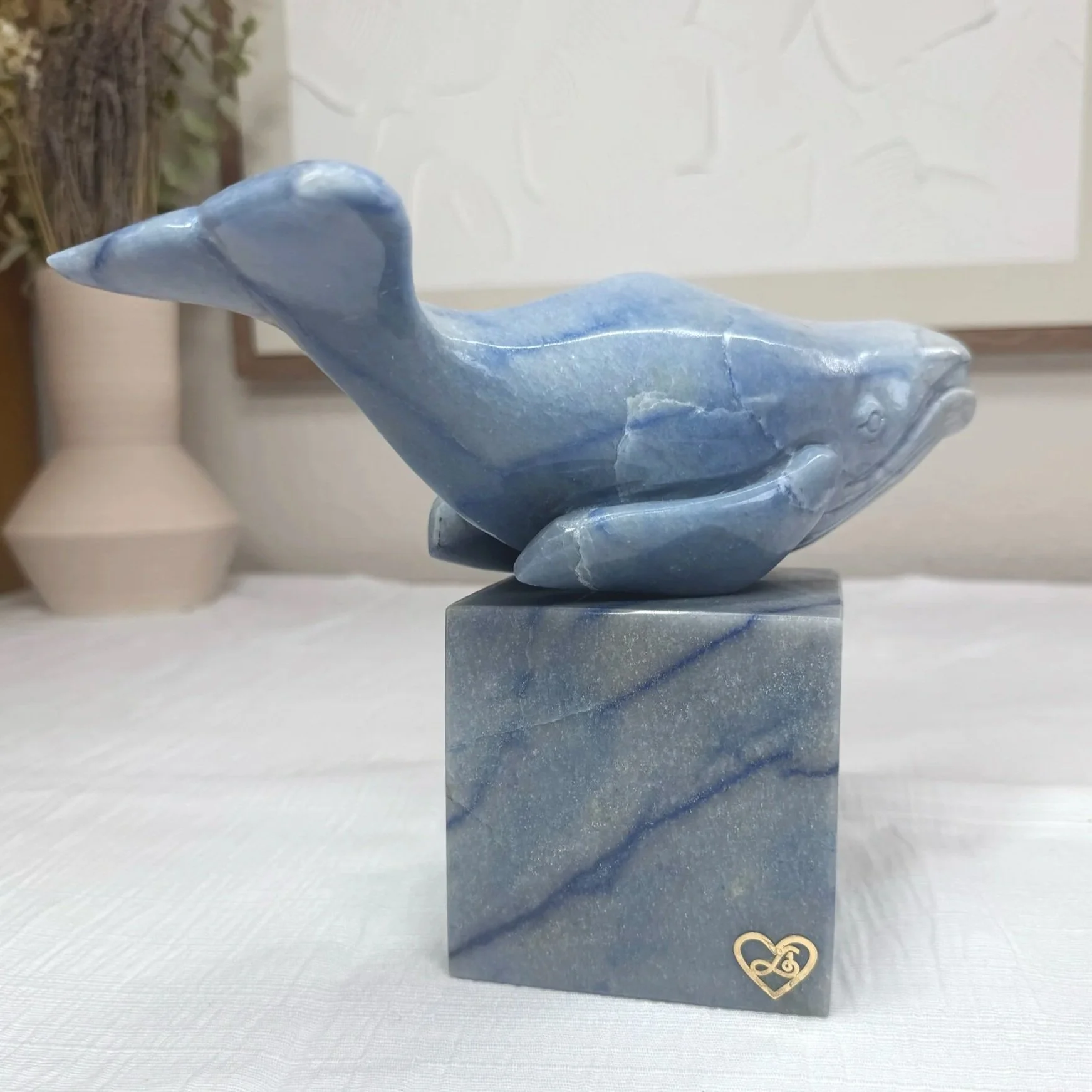 Leandro de Souza Blue Aventurine Blue Whale Sculpture
