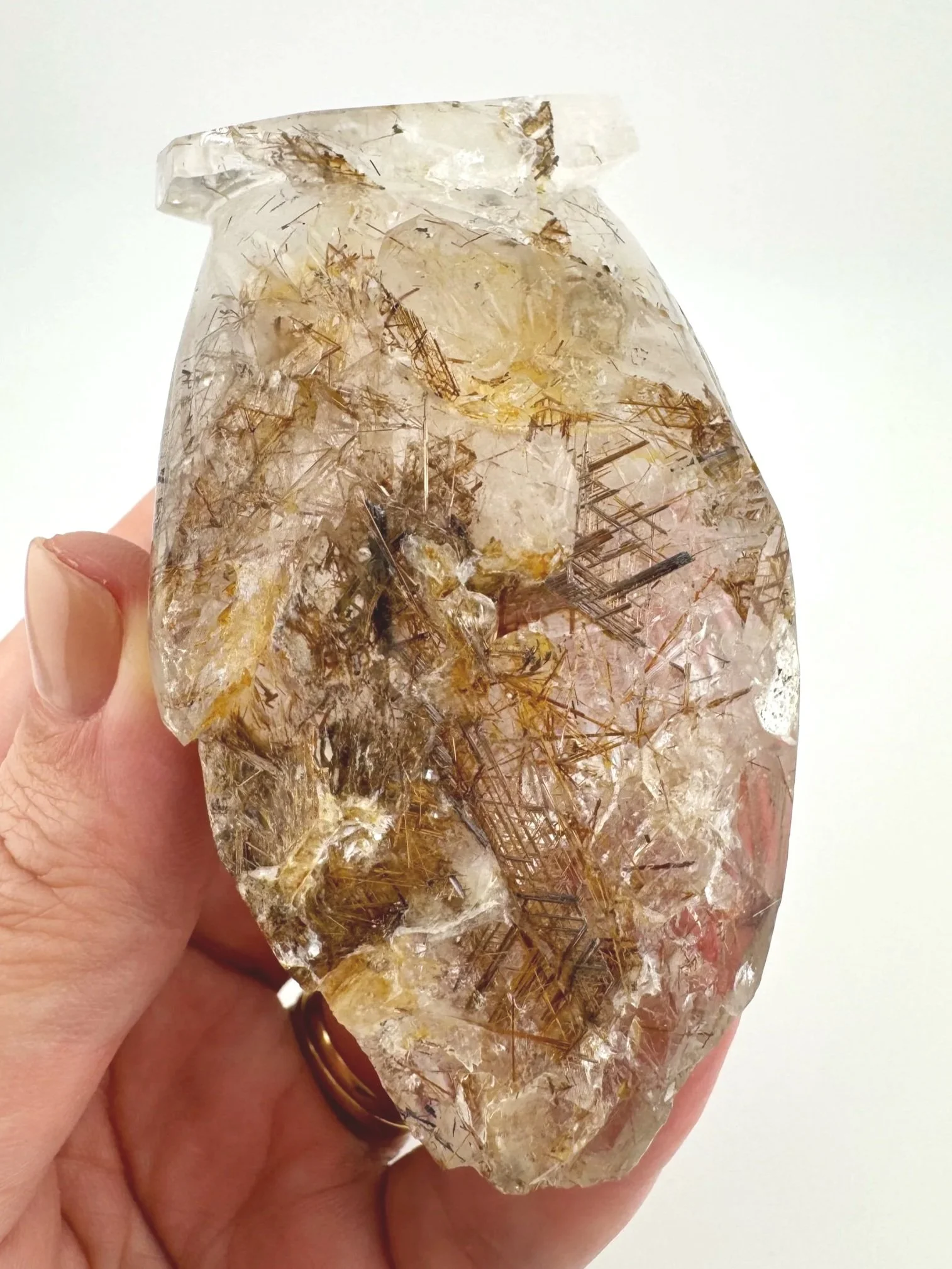 Leandro de Souza Brookite Rutile in Quartz Jesus Carving