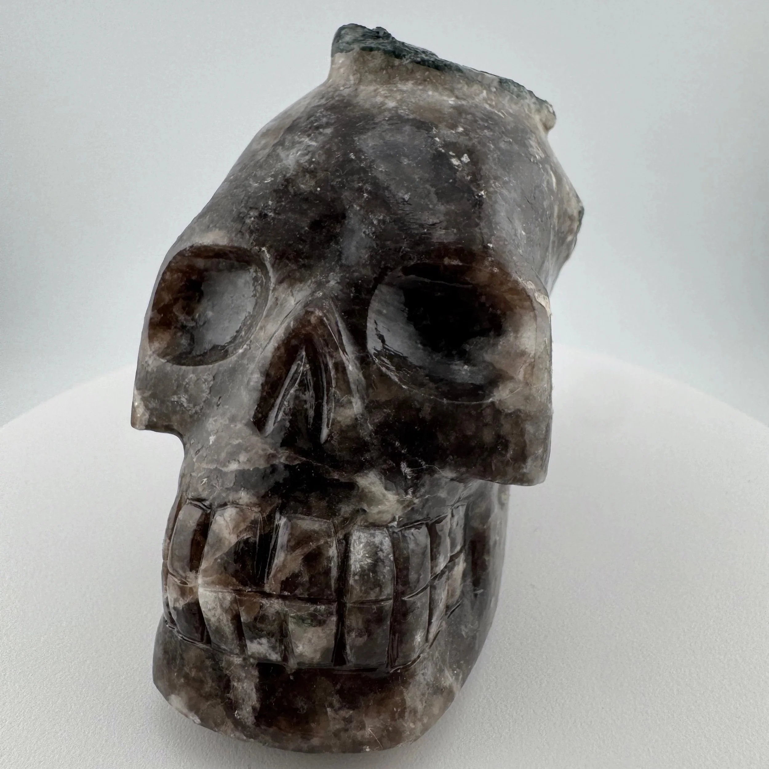Smoky Quartz with Tourmaline Human Skull