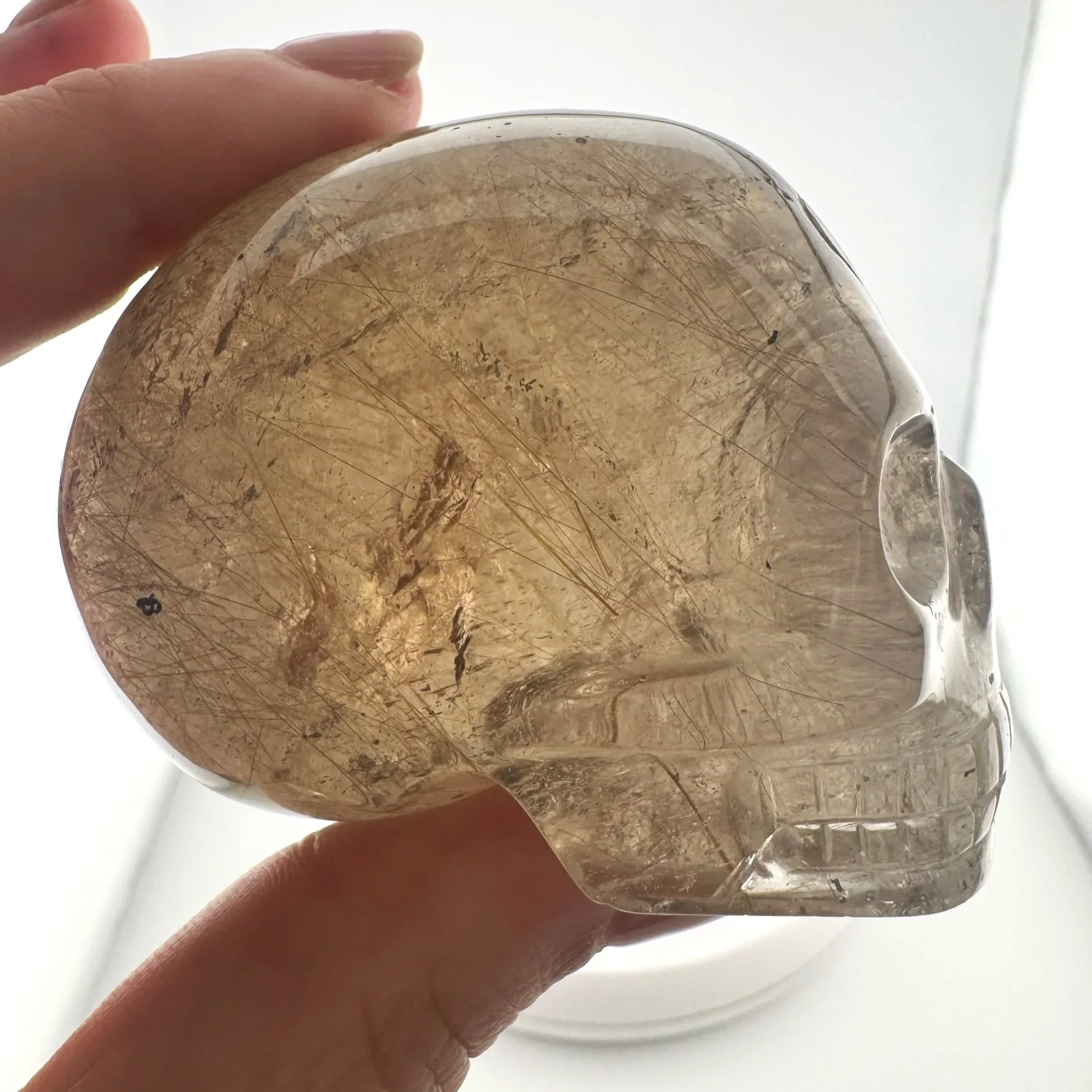 Leandro de Souza Golden Rutile in Smoky Quartz Mayan Skull