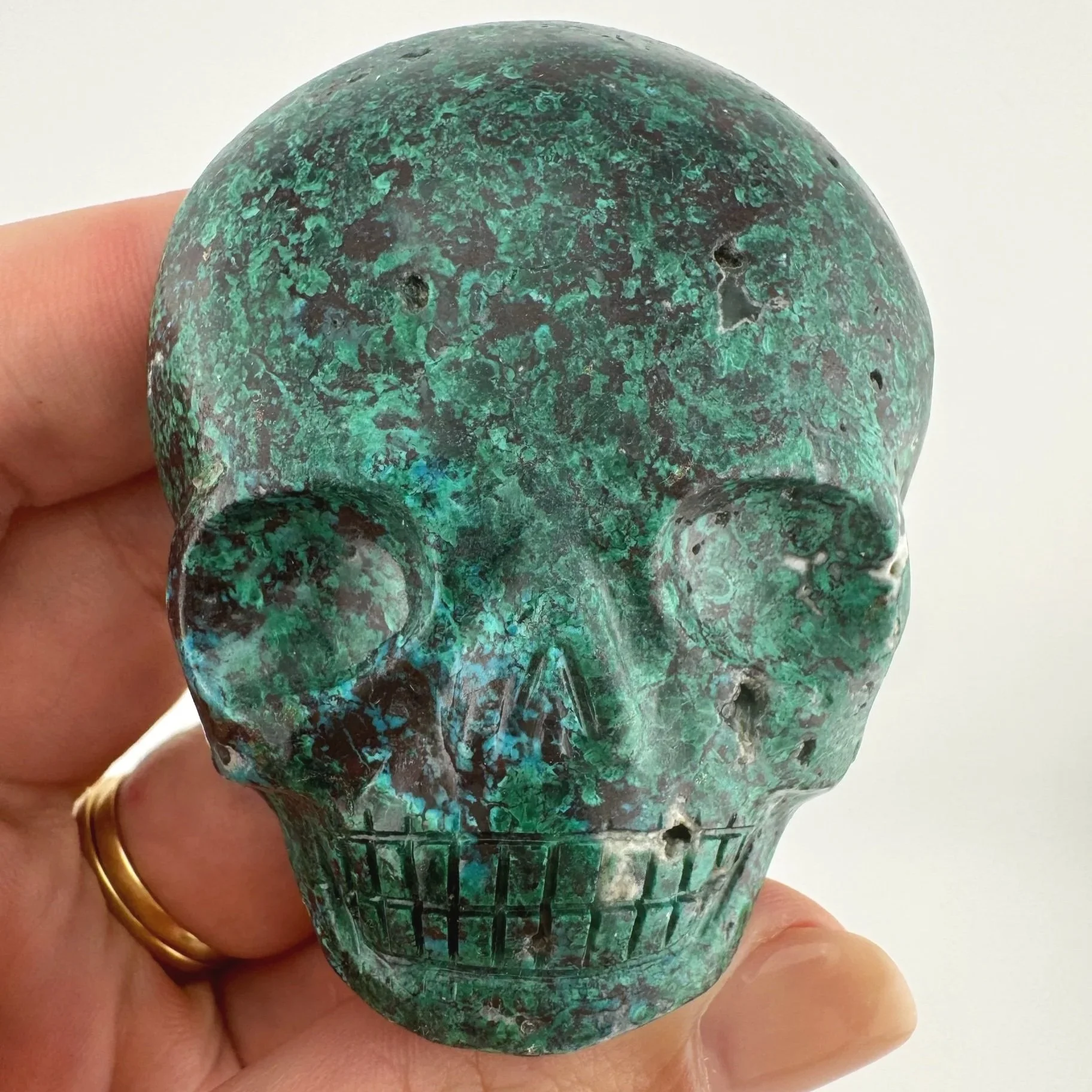Leandro de Souza Malachite Chrysocolla Magical Child Palm Skull