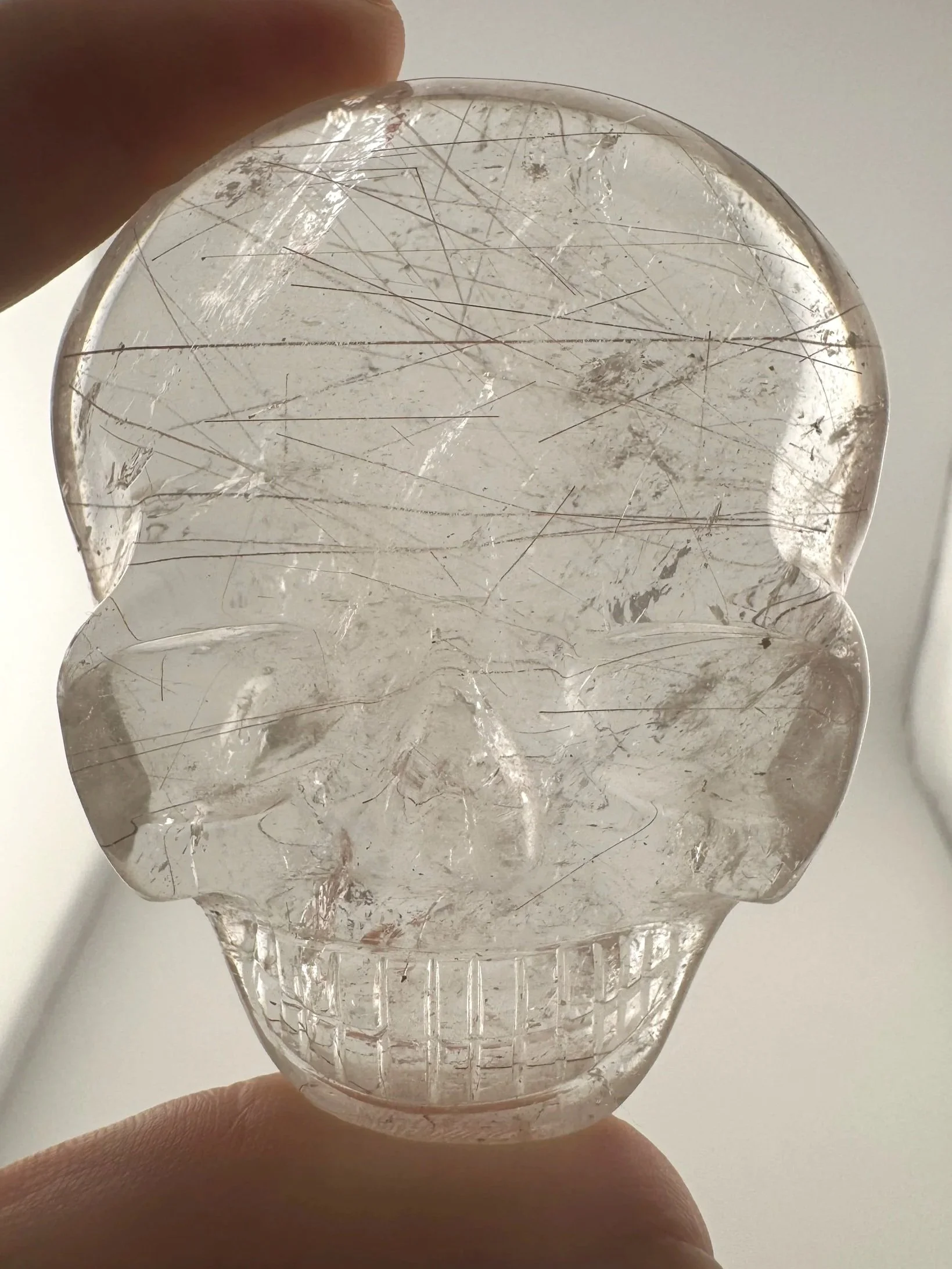 Leandro de Souza Red Rutile in Quartz Magical Child Palm Skull