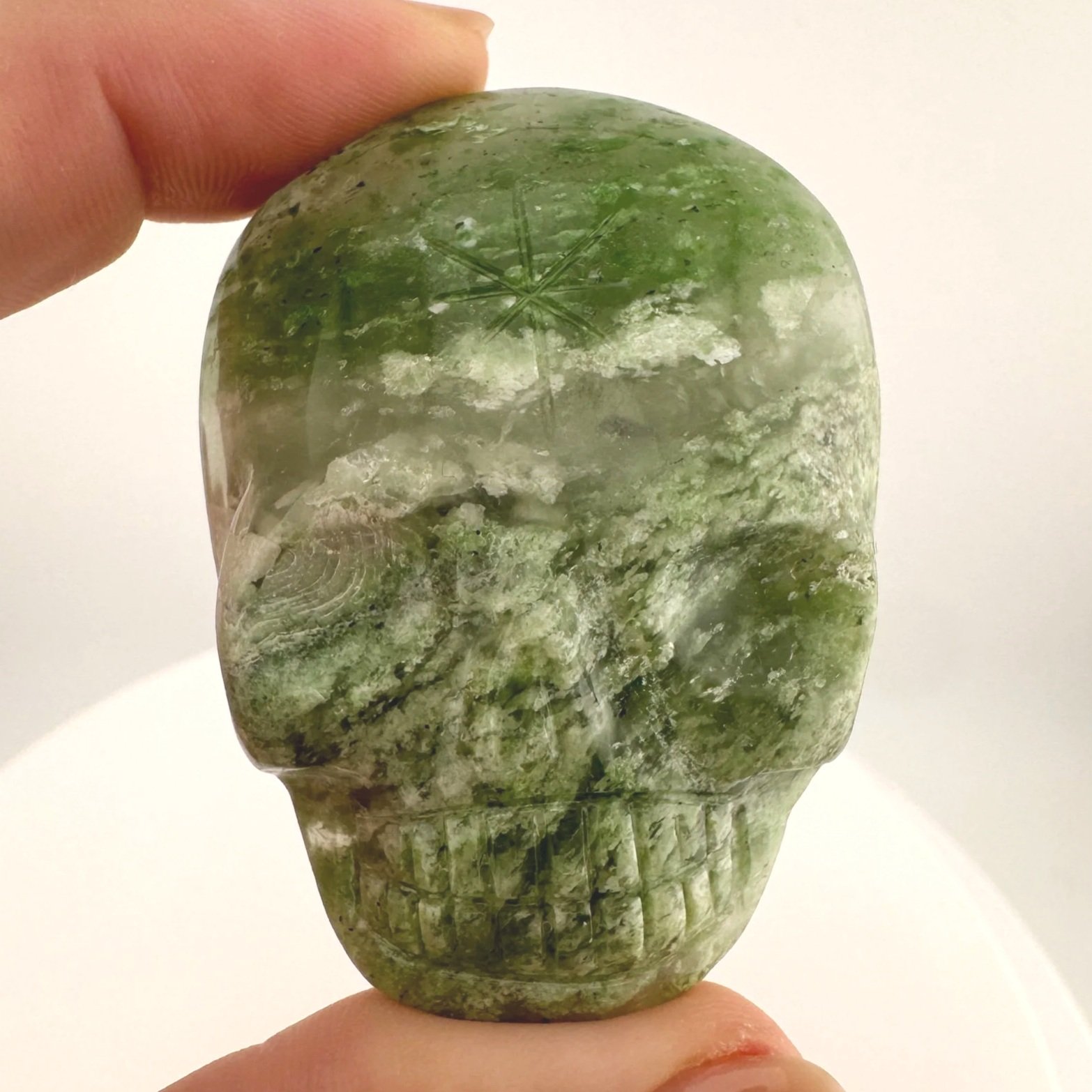 Leandro de Souza Chlorite Chalcedony Magical Child Palm Skull