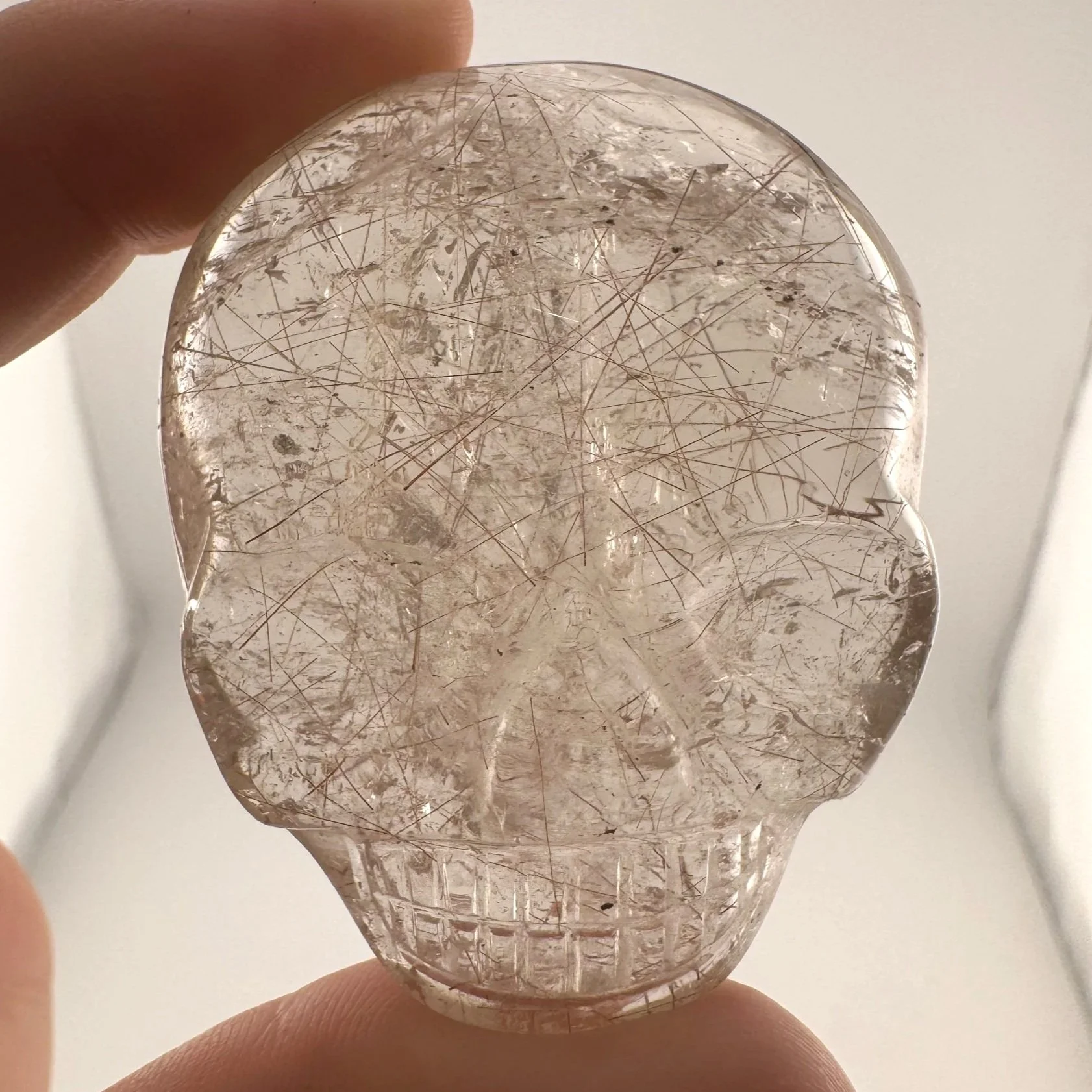 Leandro de Souza red Rutile in Gem Quartz Magical Child Palm Skull