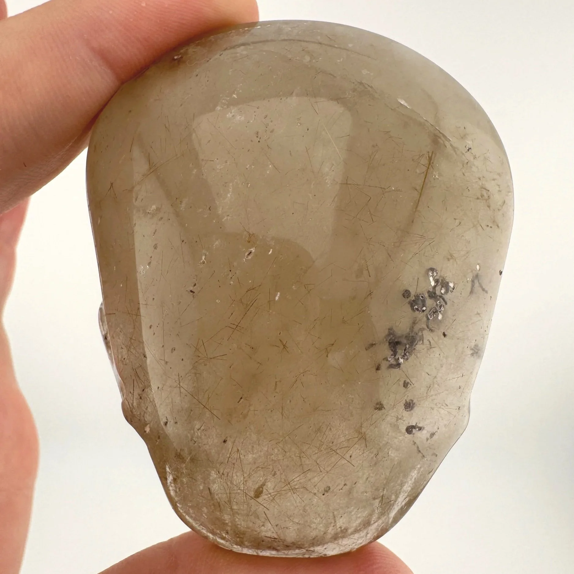Leandro de Souza Golden Rutile in Quartz Magical Child Palm Skull