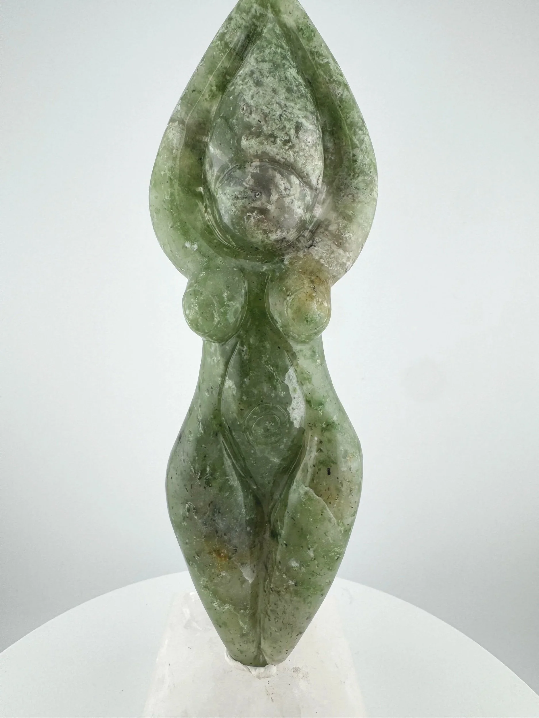 Leandro de Souza Chlorite Chalcedony Gaia Goddess Sculpture on Quartz base