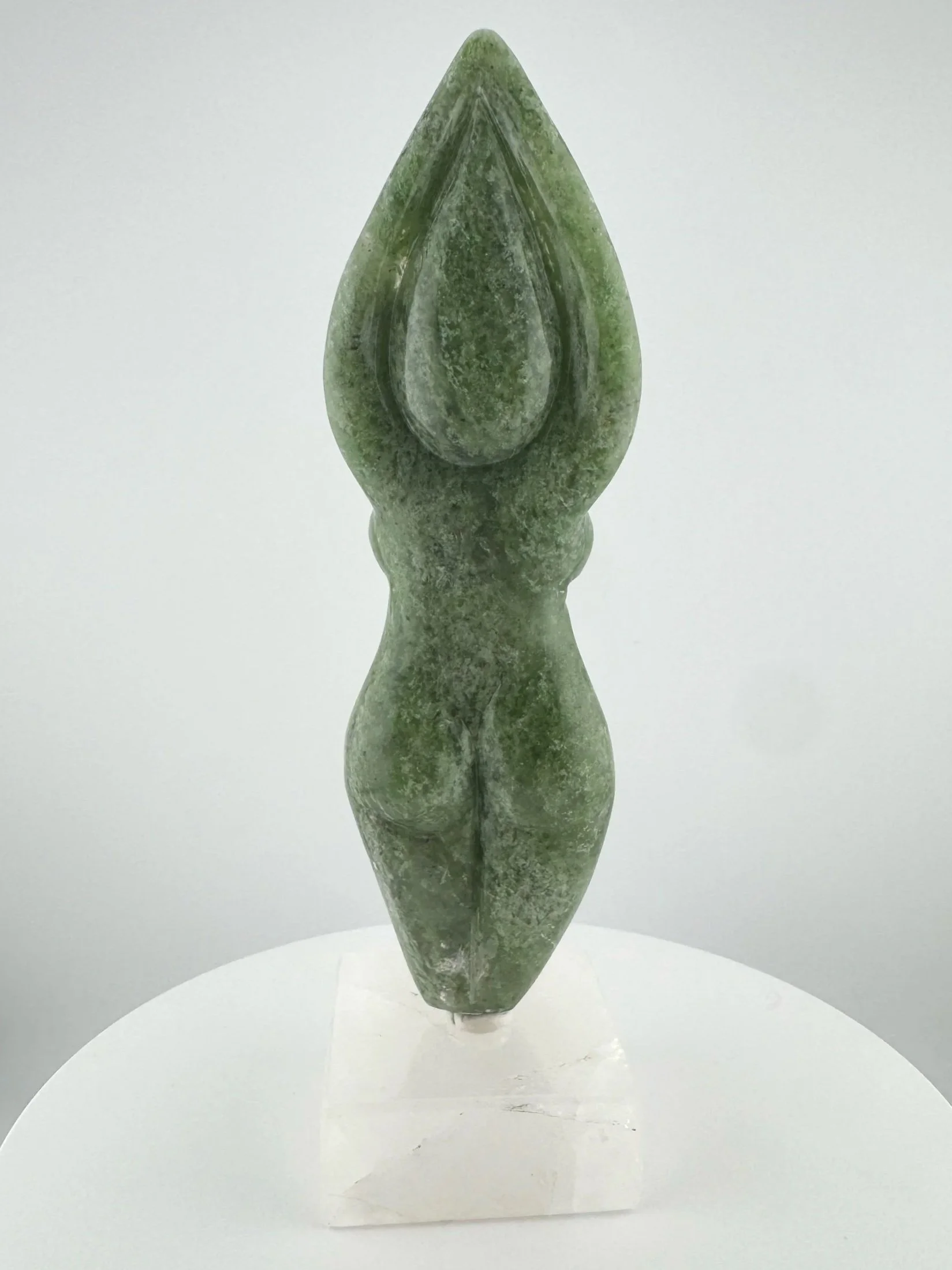 Leandro de Souza Chlorite Chalcedony Gaia Goddess Sculpture on Quartz base