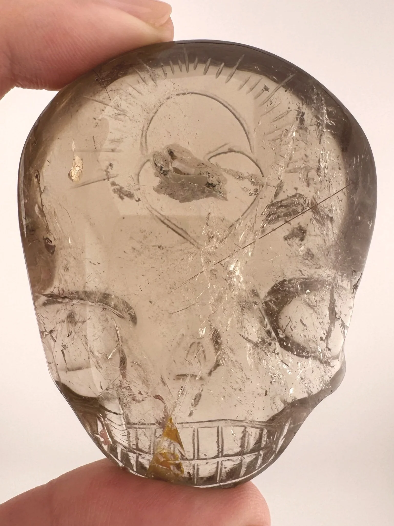 Leandro de Souza Golden Rutile in Quartz Magical Child Palm Skull