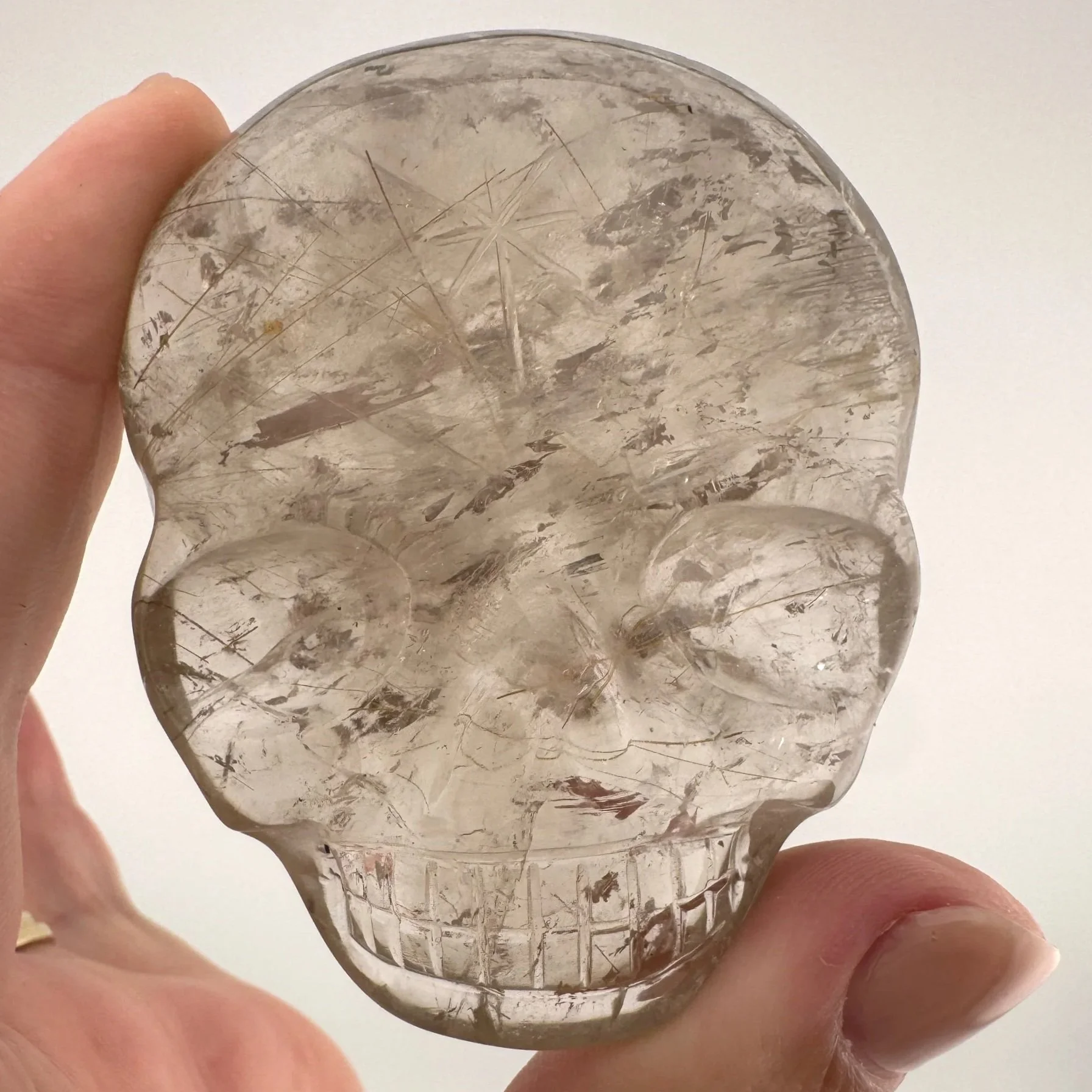 Leandro de Souza Golden Rutile in Quartz Magical Child Palm Skull
