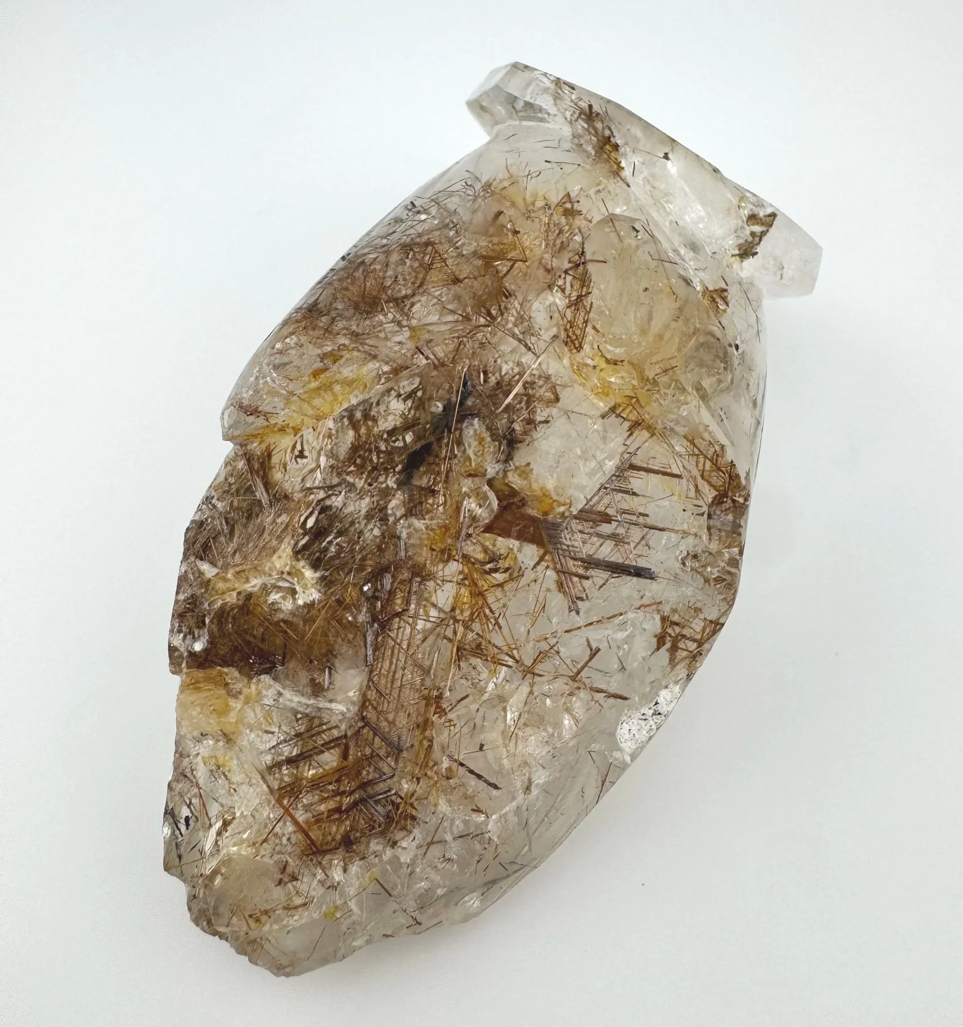 Leandro de Souza Brookite Rutile in Quartz Jesus Carving