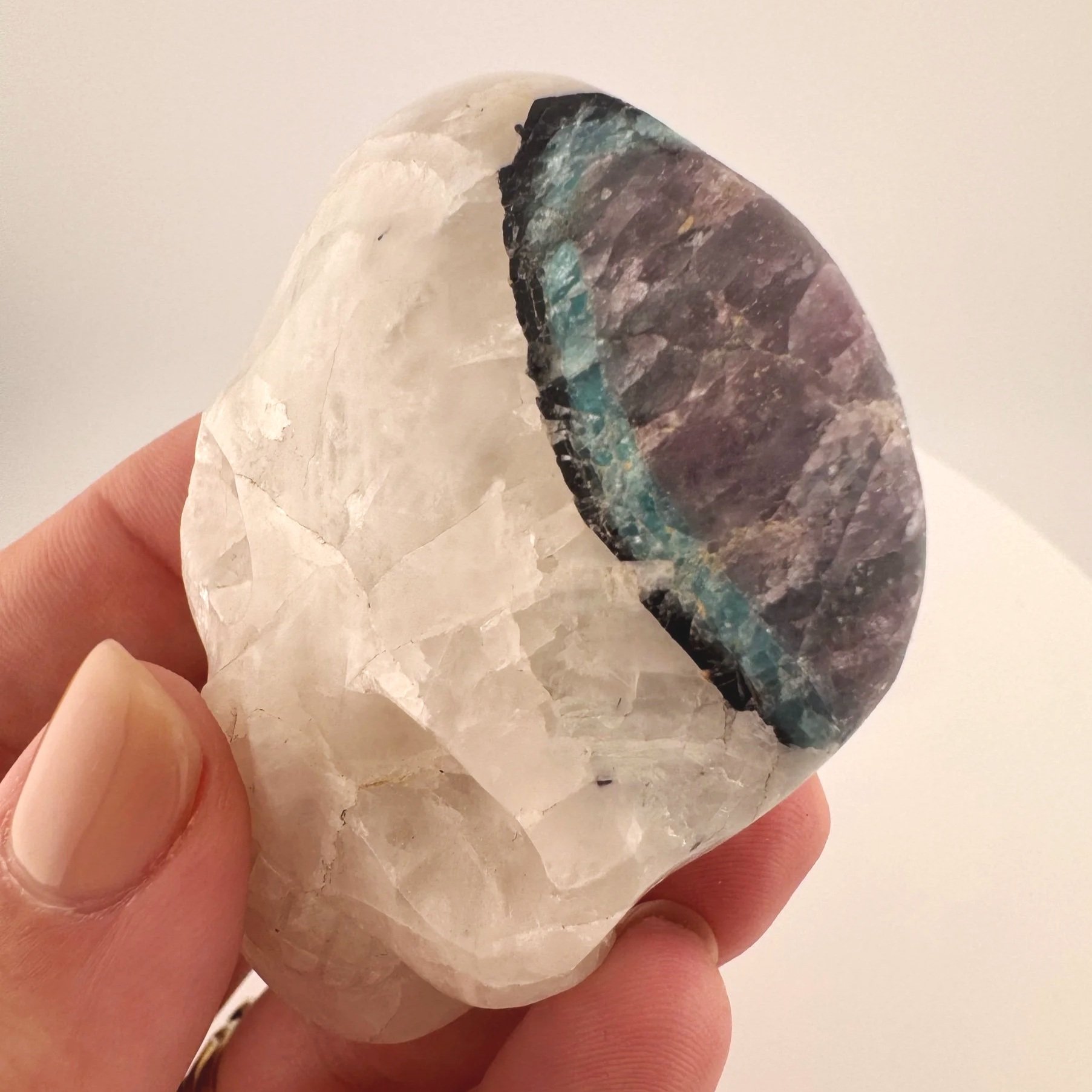 Leandro de Souza Pink and Blue Tourmaline in Feldspar Magical Child Palm Skull