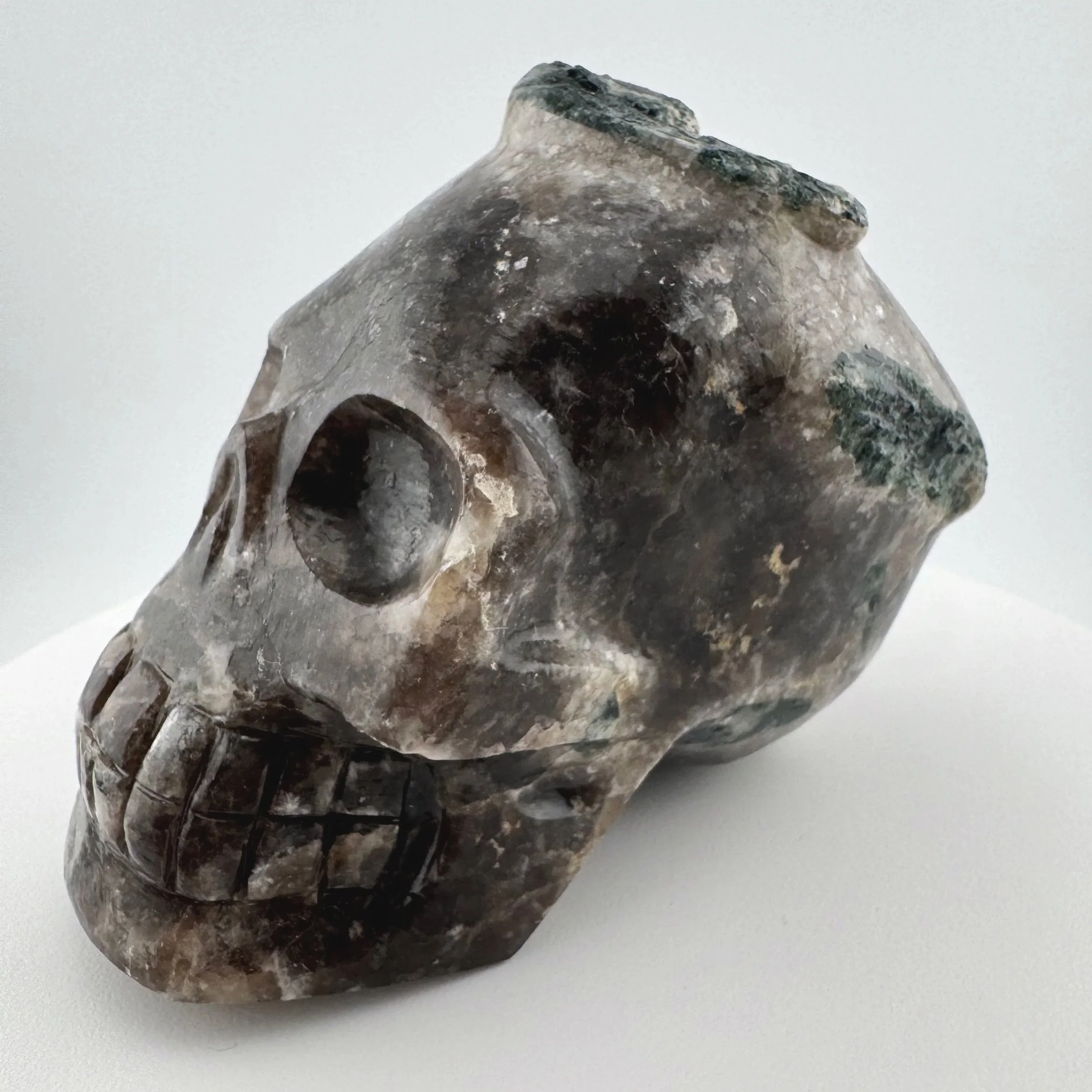 Leandro de Souza Tourmaline in Smoky Quartz Skull