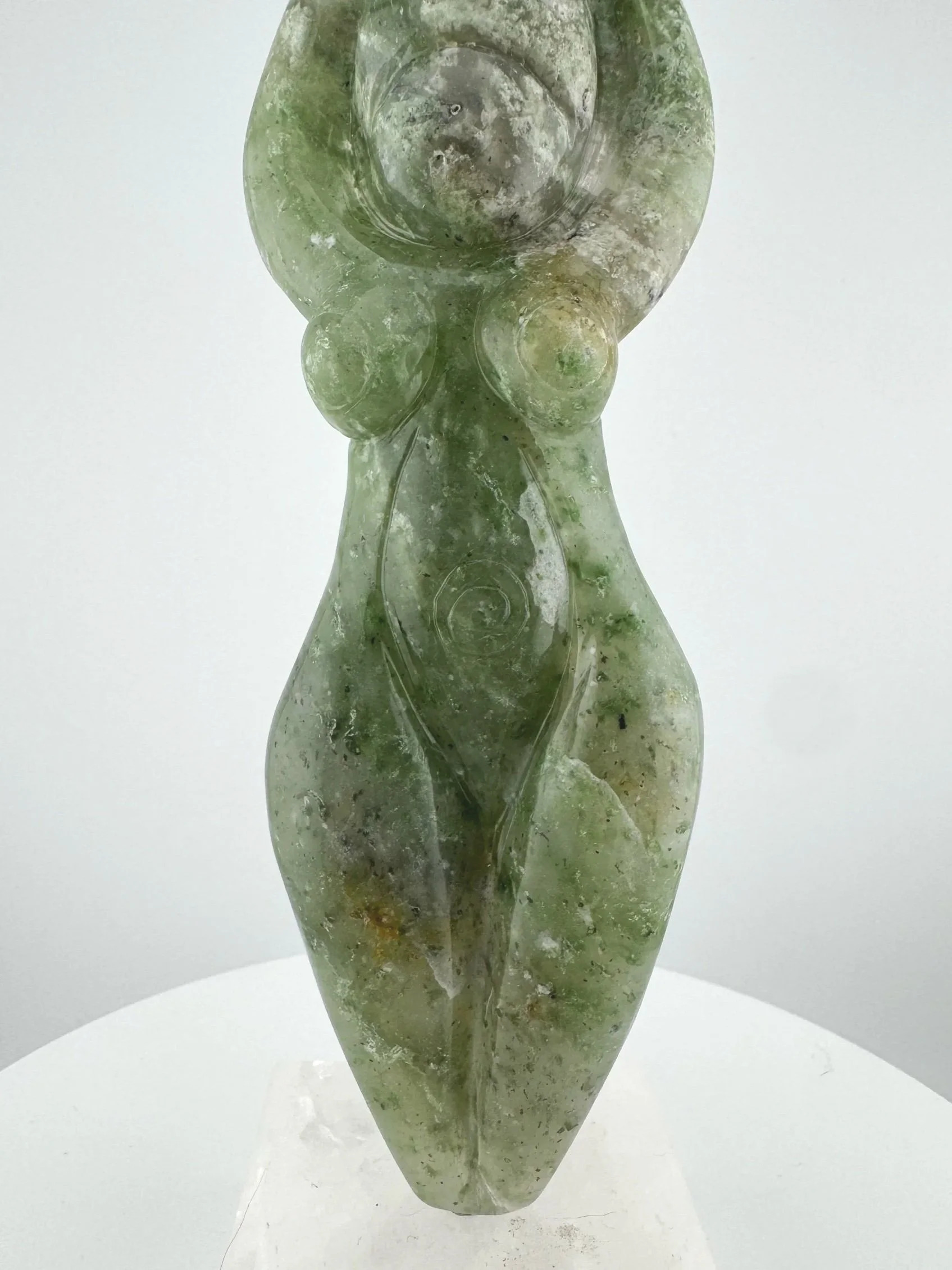 Leandro de Souza Chlorite Chalcedony Gaia Goddess Sculpture on Quartz base