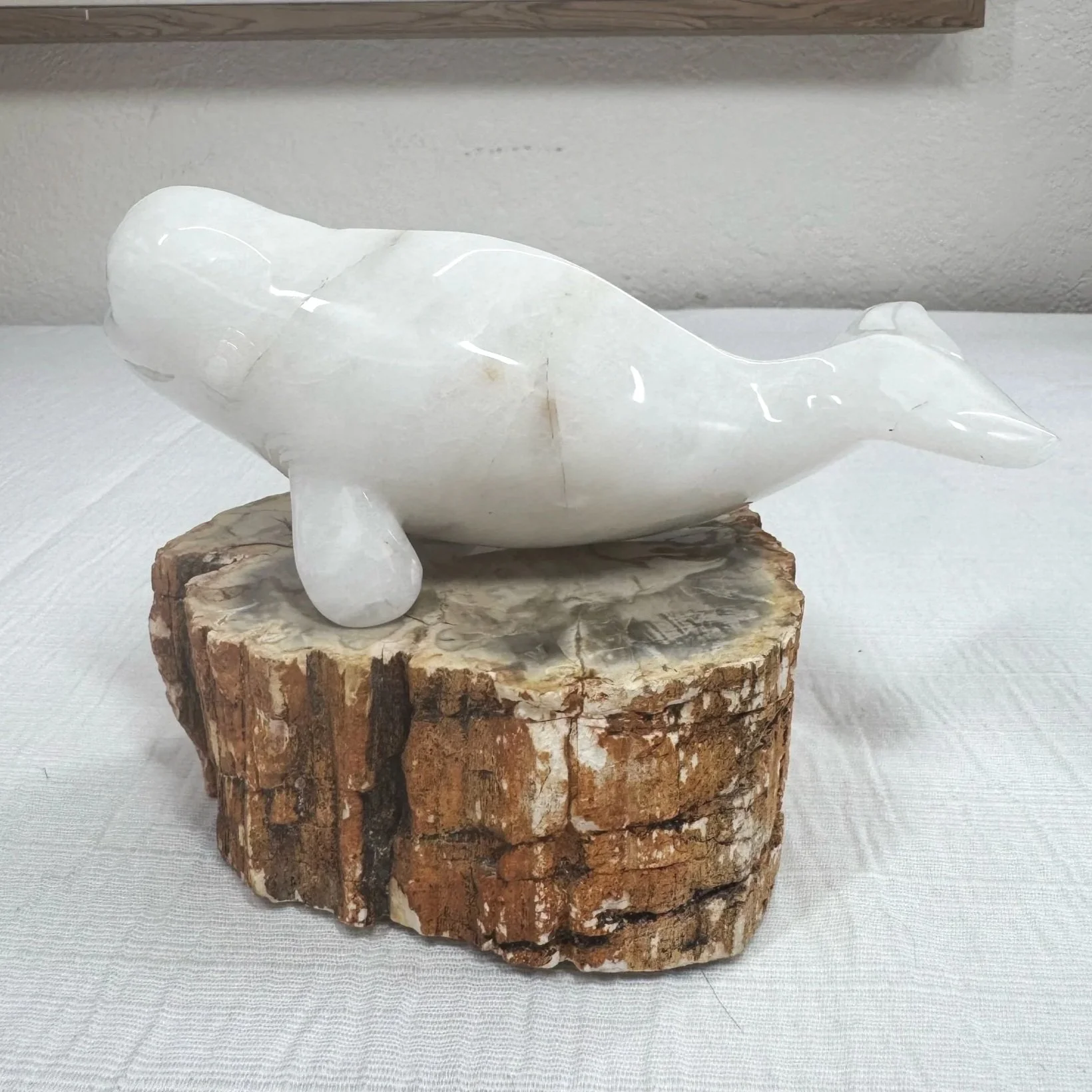 Leandro de Souza Snow Quartz Beluga Whale Sculpture